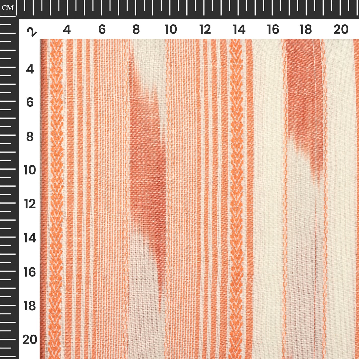 Light Orange Pochampally Stripes Dobby Handloom Cotton Fabric