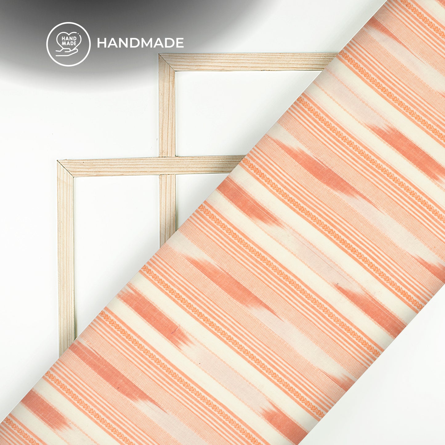 Light Orange Pochampally Stripes Dobby Handloom Cotton Fabric