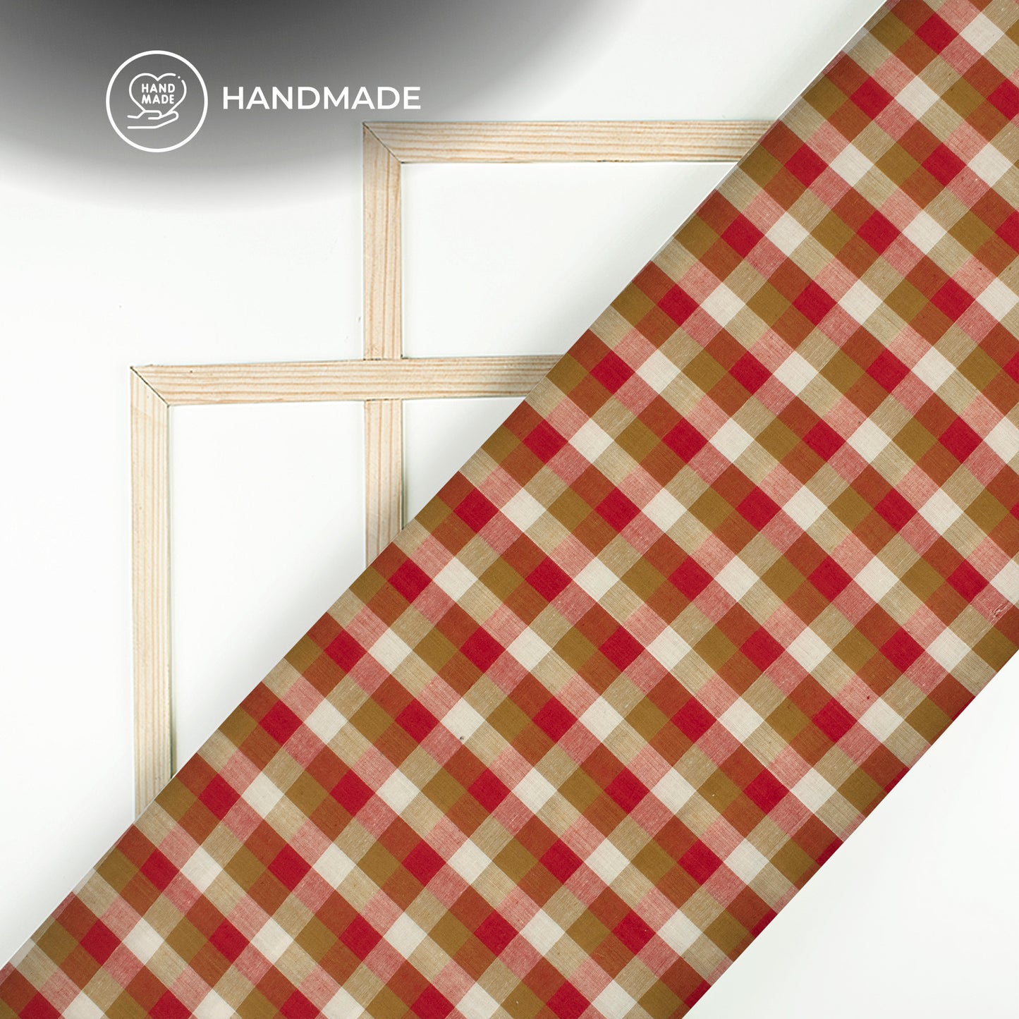 Trendy White And Red Checks Handloom Cotton Fabric