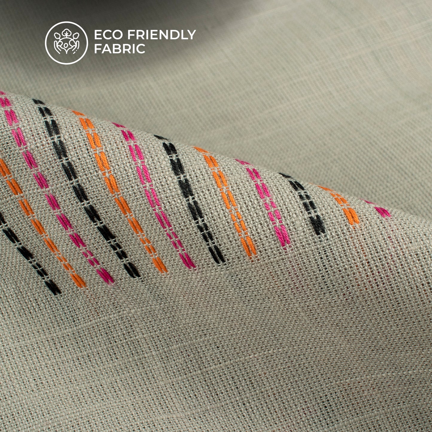 Rhino Grey Thread Stripes Dobby Handloom Cotton Fabric
