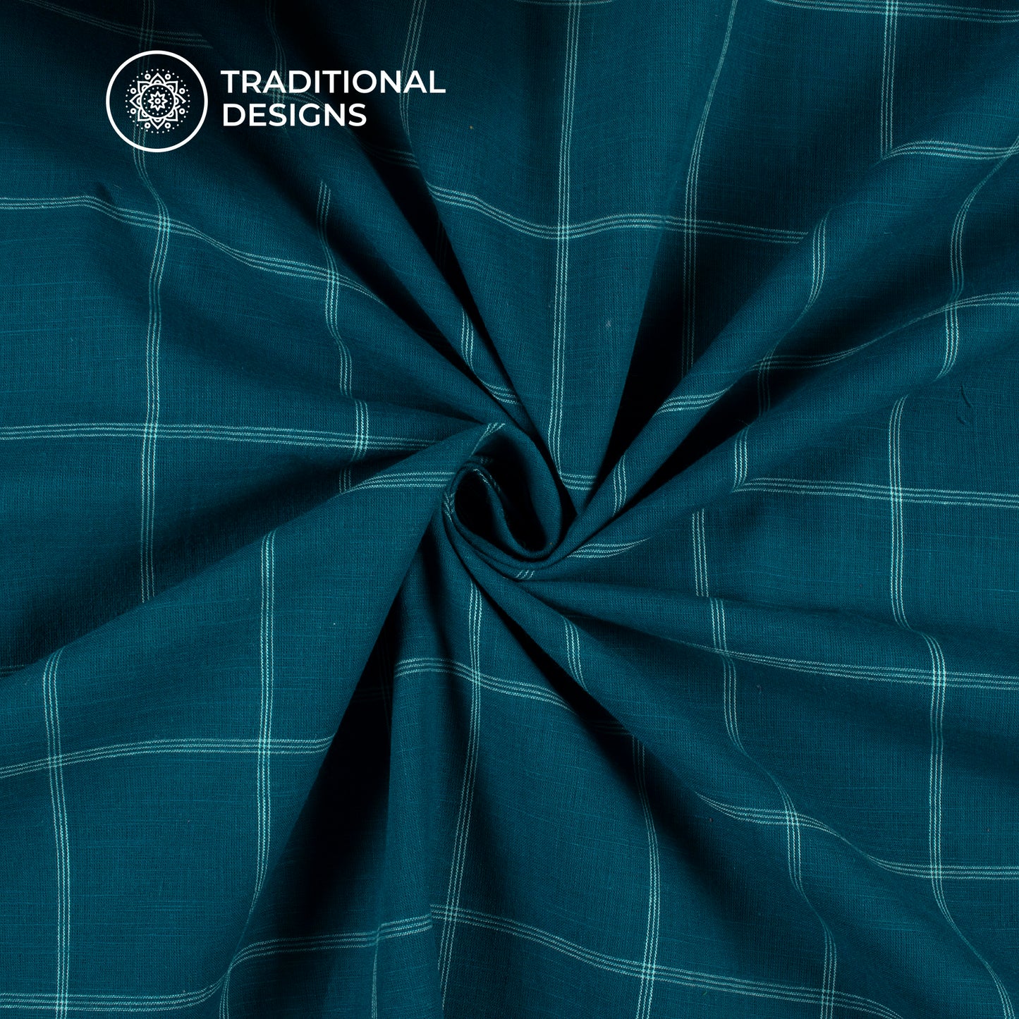 Purssian Blue And White Checks Handloom Cotton Fabric