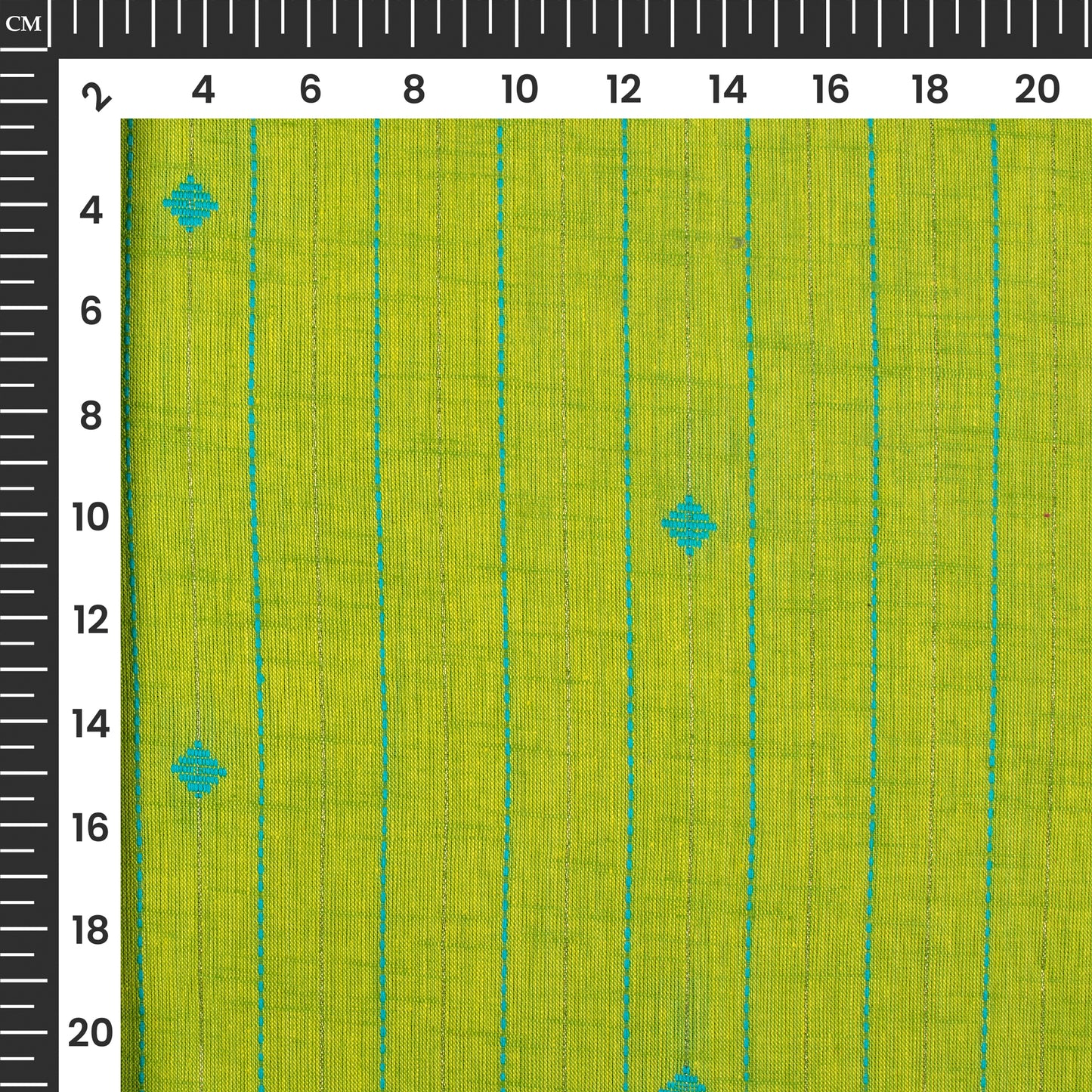 Pear Green And Blue Stripes Kantha Handloom Cotton Fabric