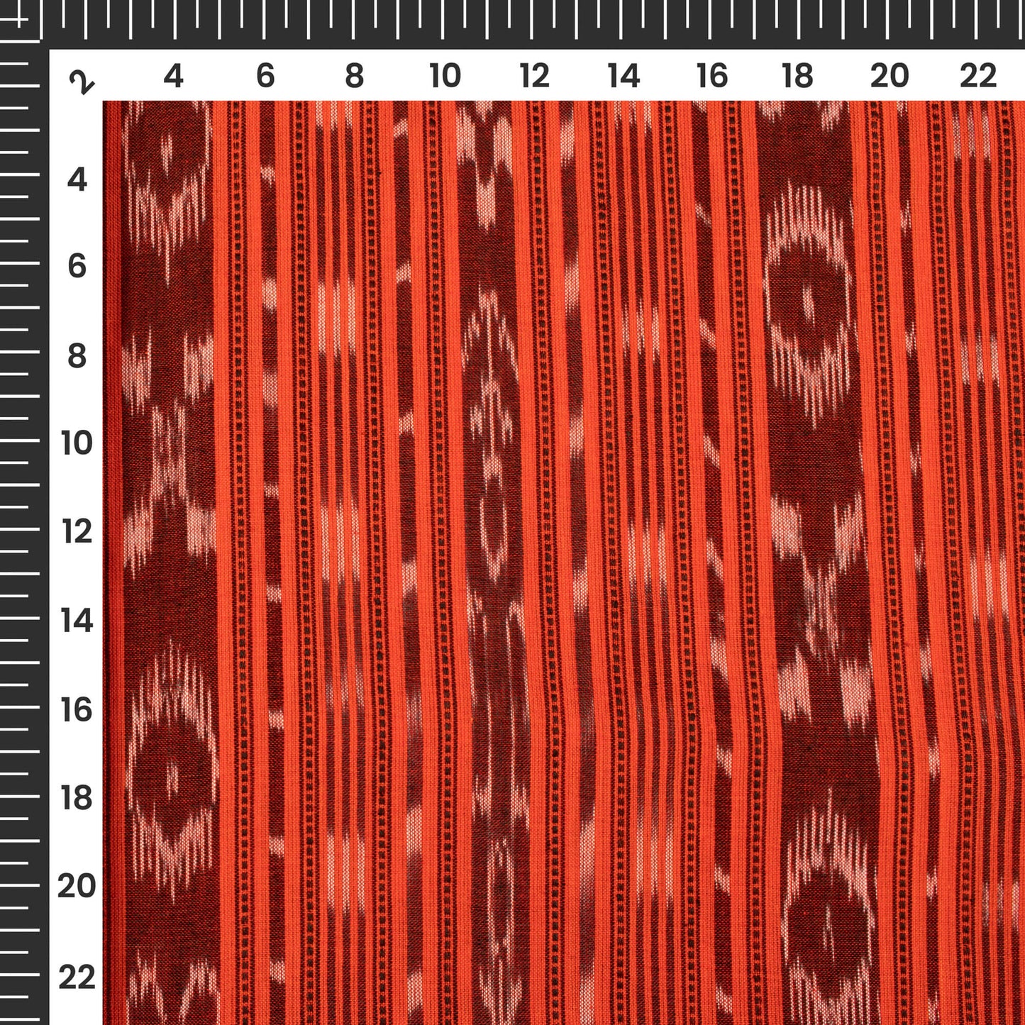 Sienna Orange Stripes Pattern Pre-Washed Sambhalpuri Ikat Cotton Fabric