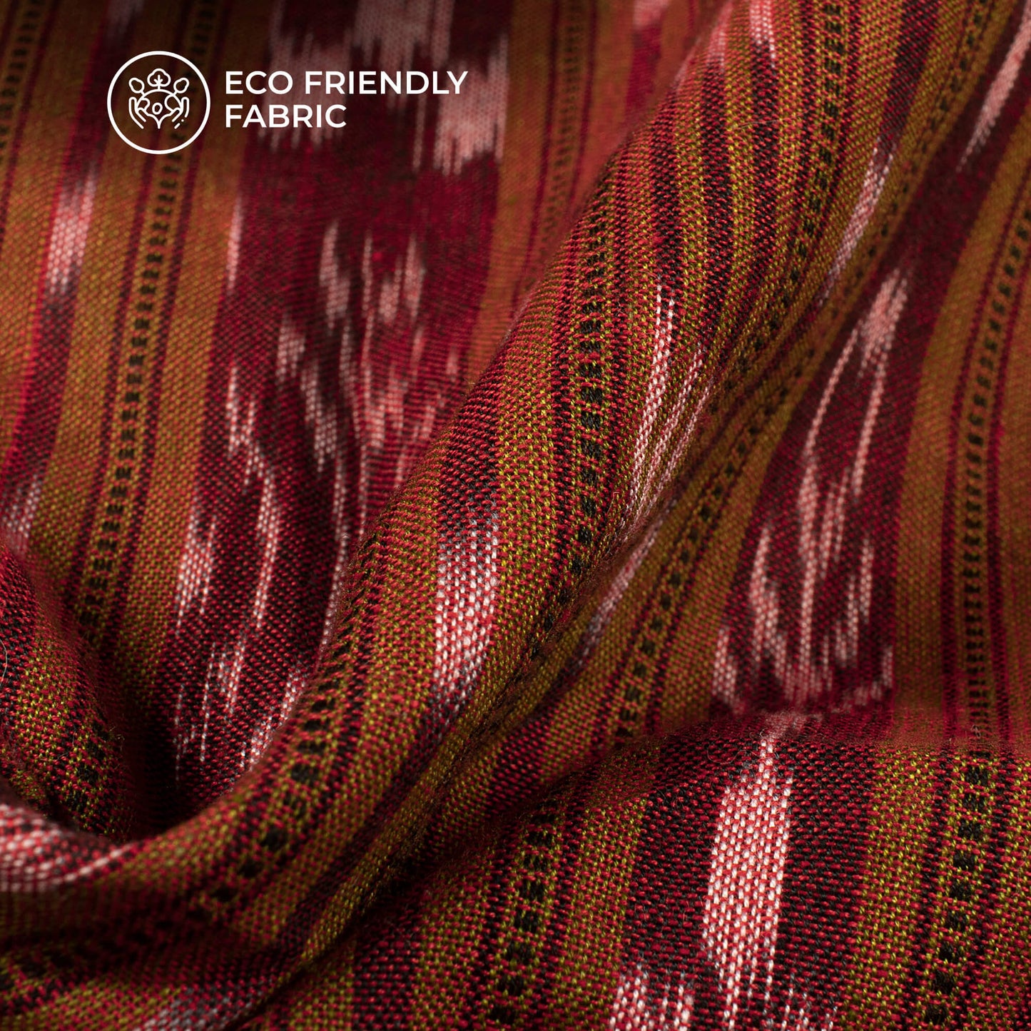 Maroon Stripes Pattern Pre-Washed Sambhalpuri Ikat Cotton Fabric