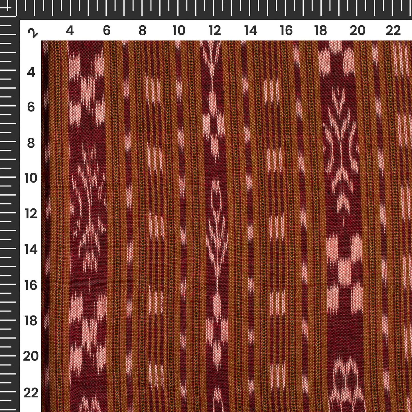 Maroon Stripes Pattern Pre-Washed Sambhalpuri Ikat Cotton Fabric