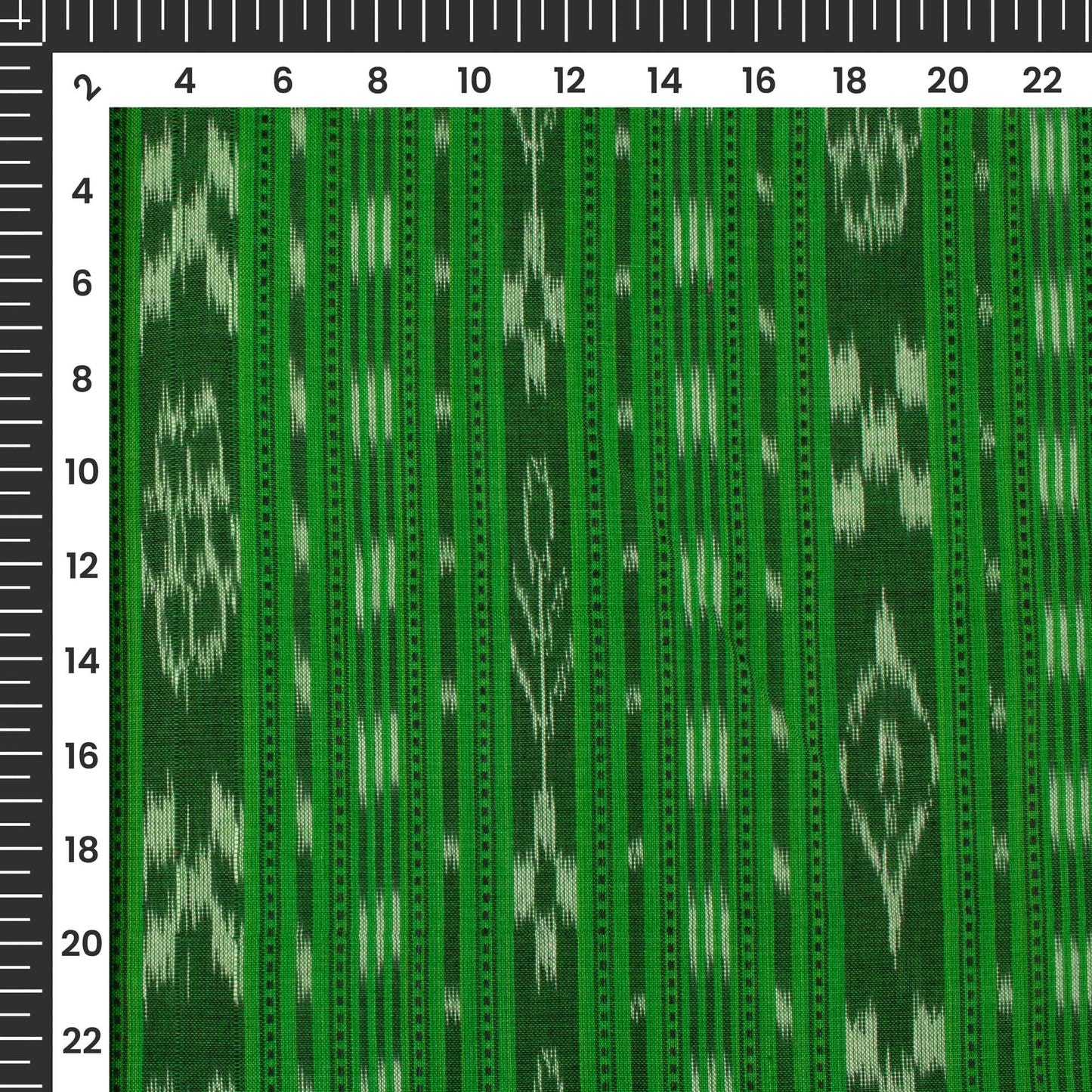 Forest Green Stripes Pattern Pre-Washed Sambhalpuri Ikat Cotton Fabric