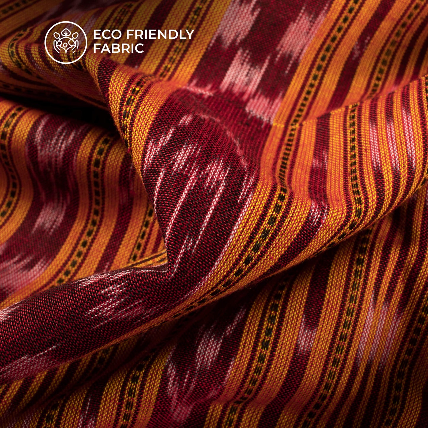 Gold Yellow Stripes Pattern Pre-Washed Sambhalpuri Ikat Cotton Fabric