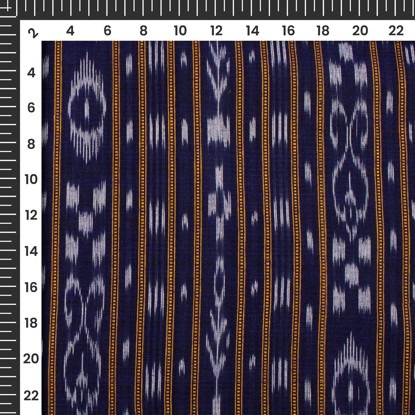 Navy Blue Stripes Pattern Pre-Washed Sambhalpuri Ikat Cotton Fabric