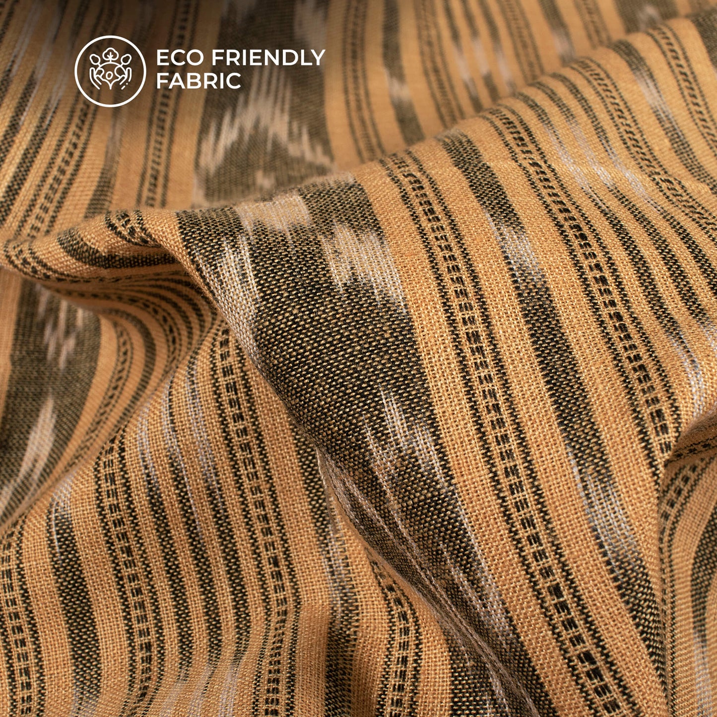 Flaxen Yellow Stripes Pattern Pre-Washed Sambhalpuri Ikat Cotton Fabric
