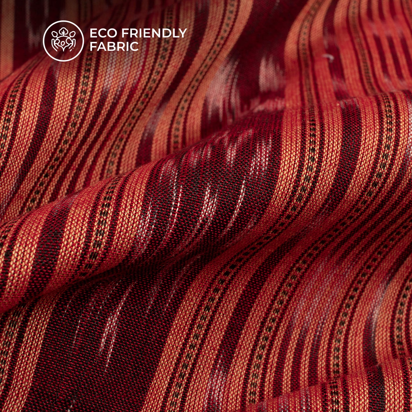 Cantaloupe Orange Stripes Pattern Pre-Washed Sambhalpuri Ikat Cotton Fabric
