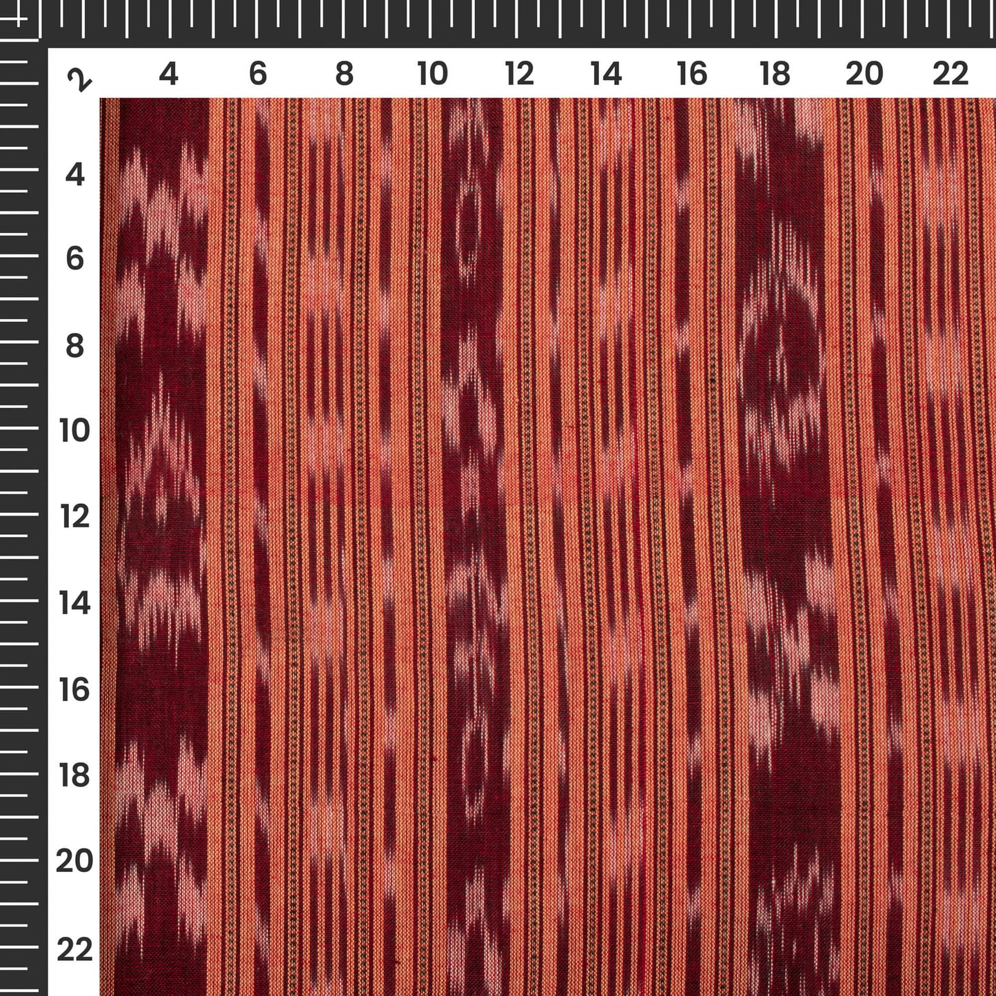 Cantaloupe Orange Stripes Pattern Pre-Washed Sambhalpuri Ikat Cotton Fabric