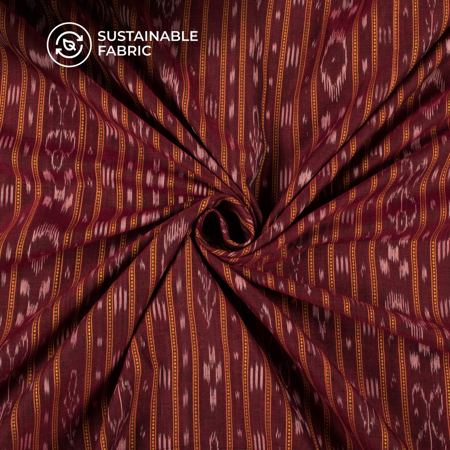 Maroon Stripes Pattern Pre-Washed Sambhalpuri Ikat Cotton Fabric