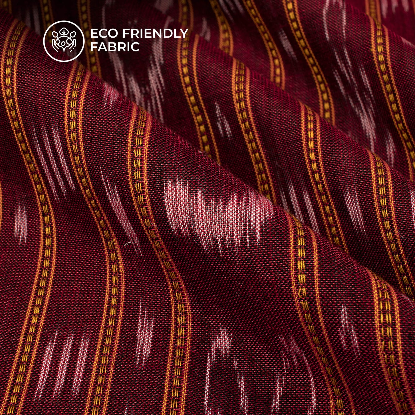 Maroon Stripes Pattern Pre-Washed Sambhalpuri Ikat Cotton Fabric