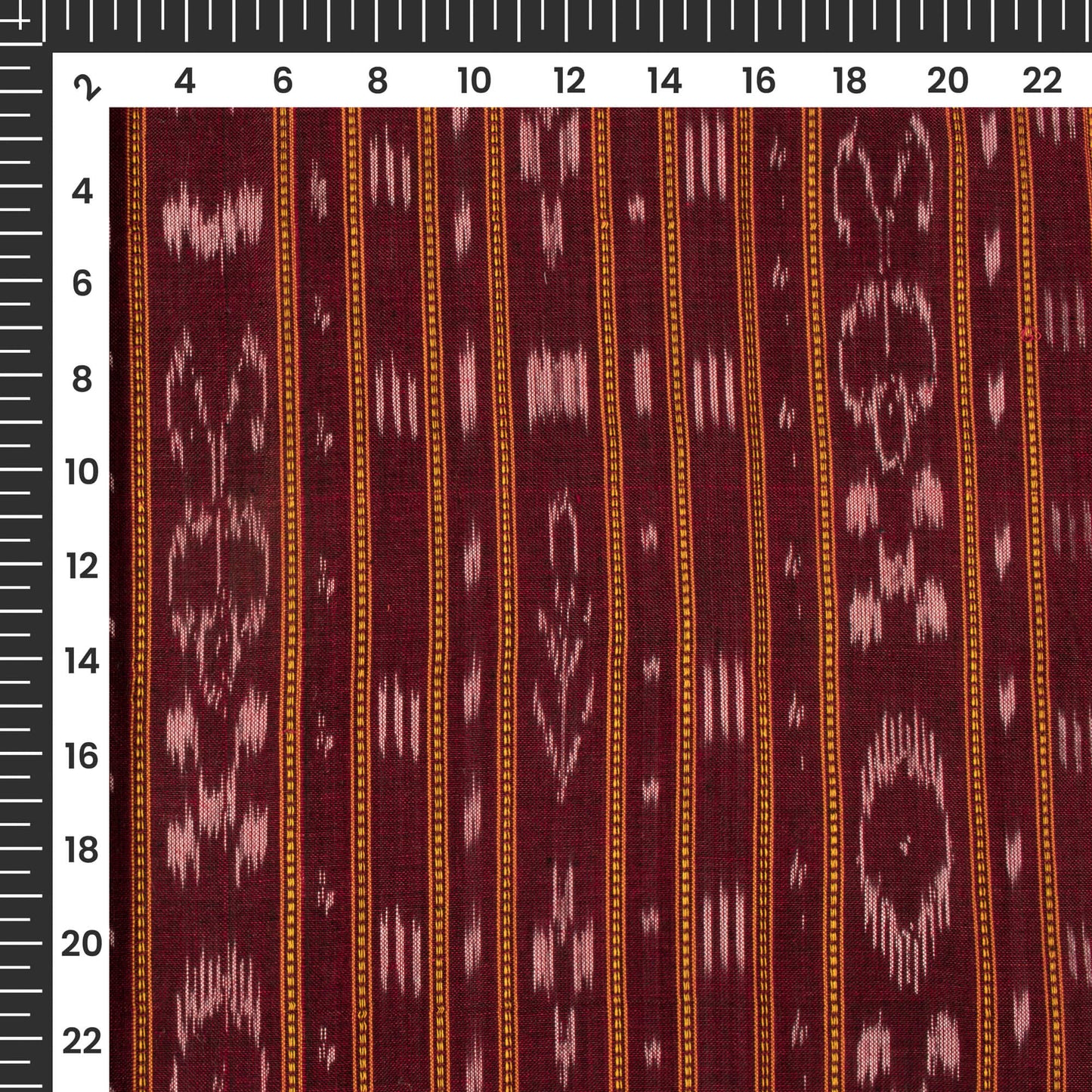 Maroon Stripes Pattern Pre-Washed Sambhalpuri Ikat Cotton Fabric