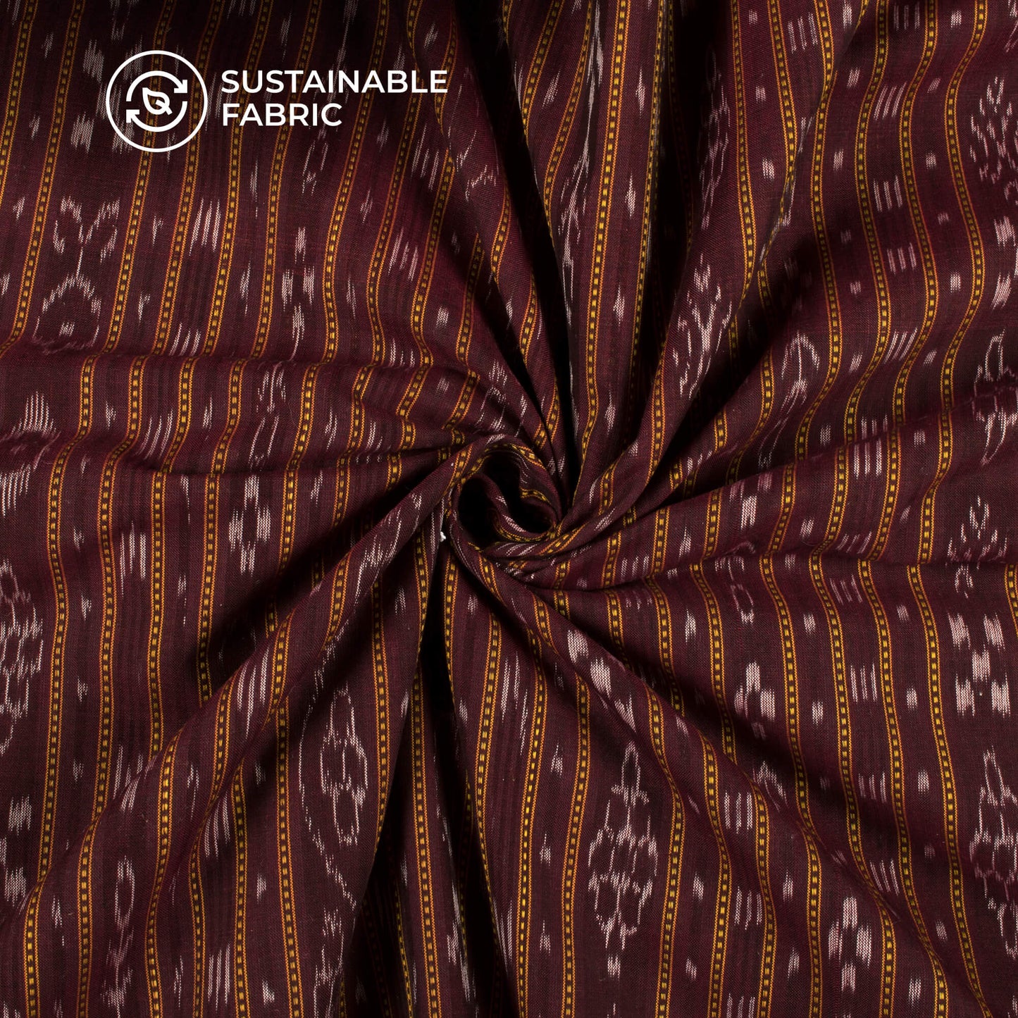Dark Brown Stripes Pattern Pre-Washed Sambhalpuri Ikat Cotton Fabric