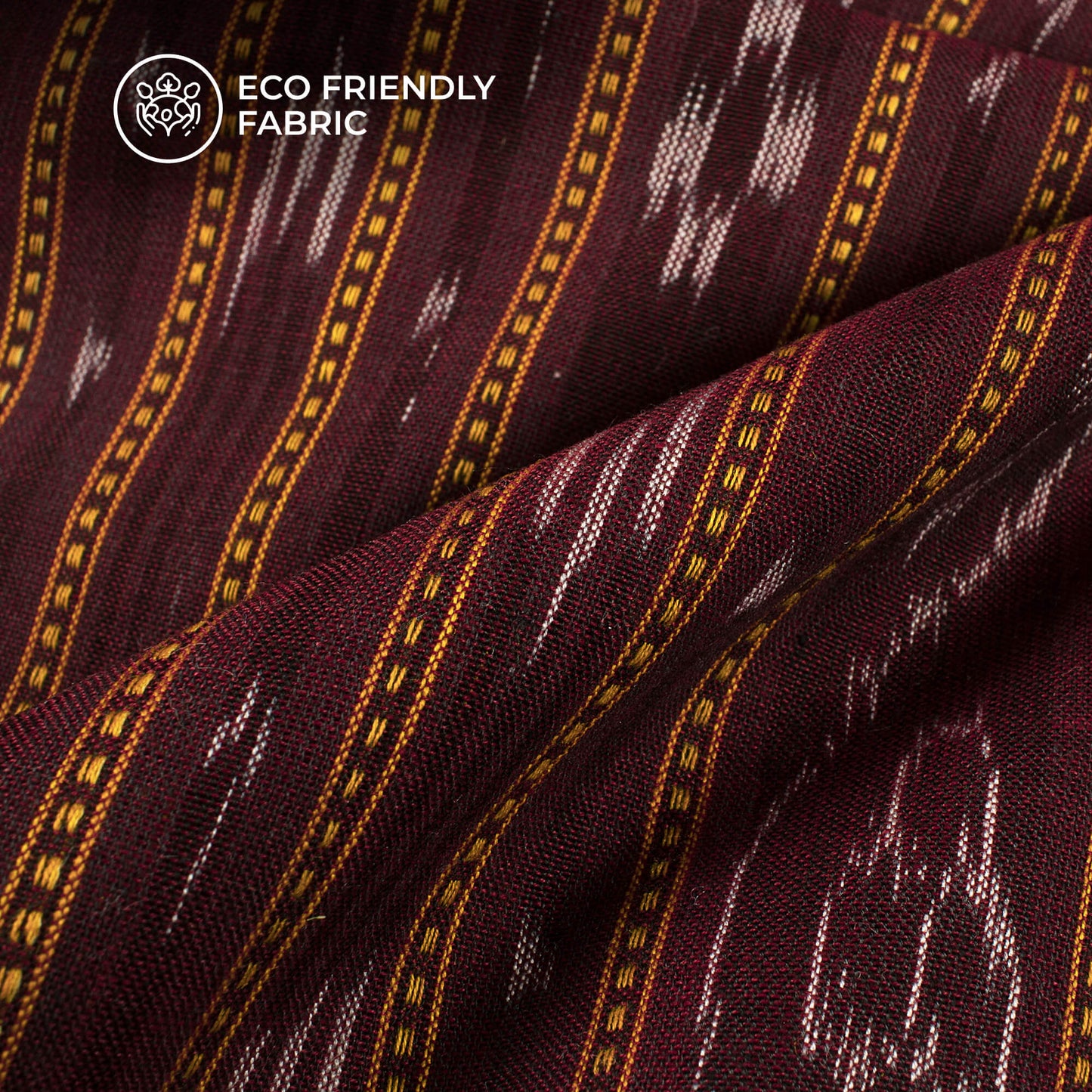 Dark Brown Stripes Pattern Pre-Washed Sambhalpuri Ikat Cotton Fabric