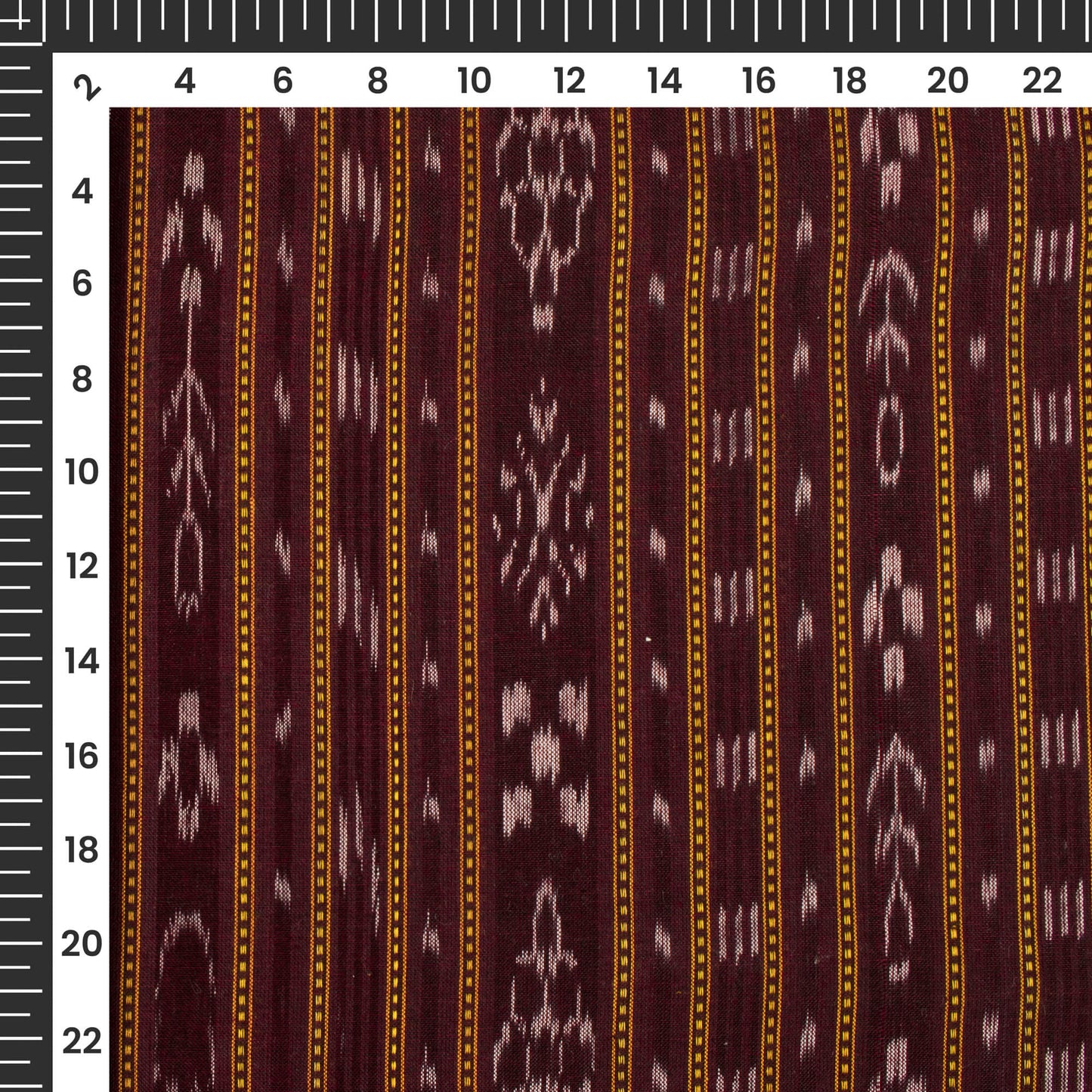 Dark Brown Stripes Pattern Pre-Washed Sambhalpuri Ikat Cotton Fabric