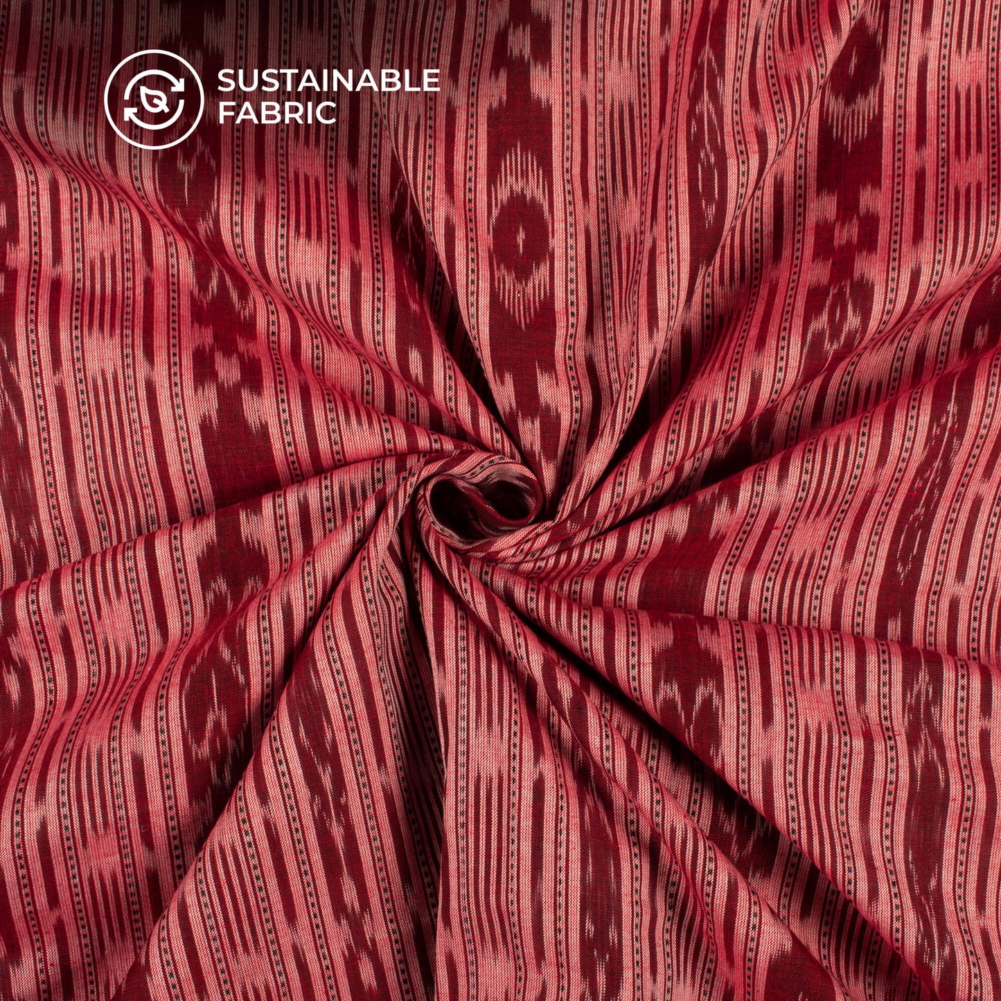 Light Red Stripes Pattern Pre-Washed Sambhalpuri Ikat Cotton Fabric