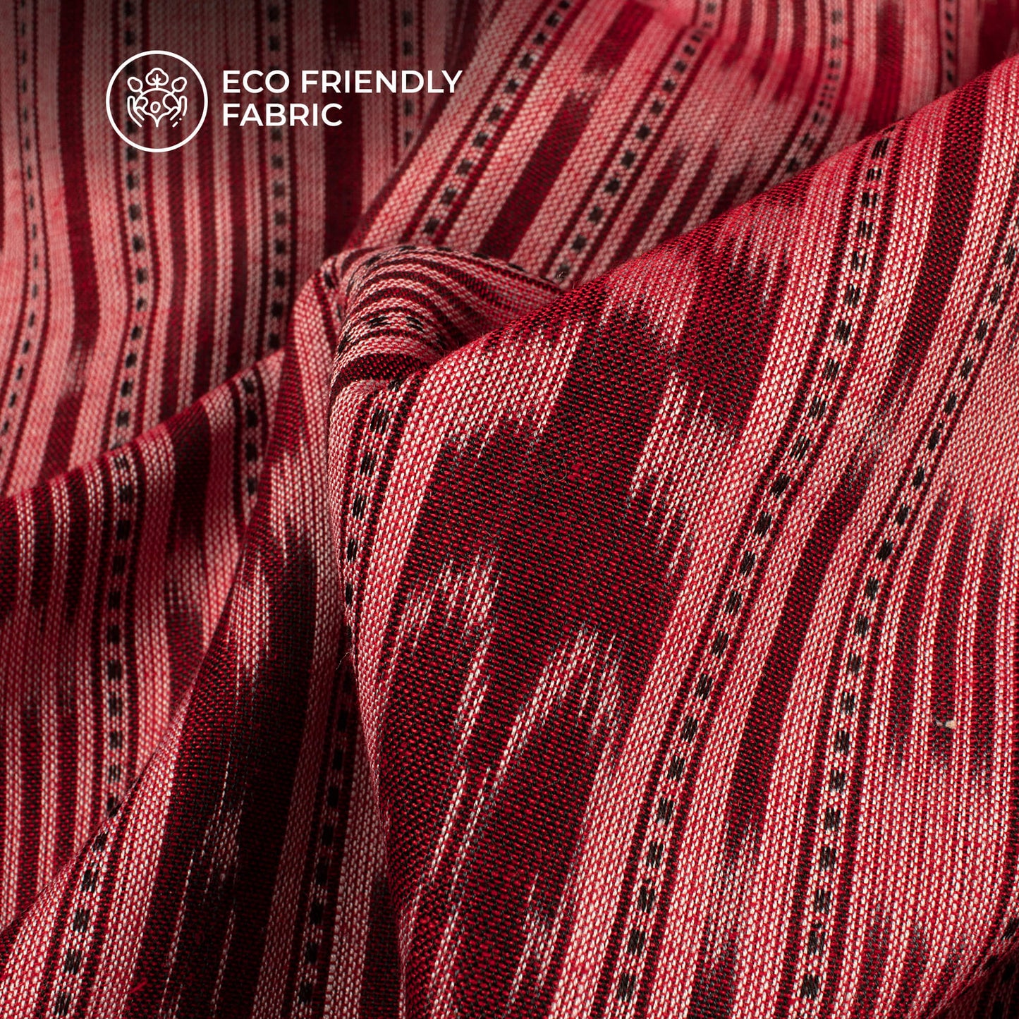Light Red Stripes Pattern Pre-Washed Sambhalpuri Ikat Cotton Fabric