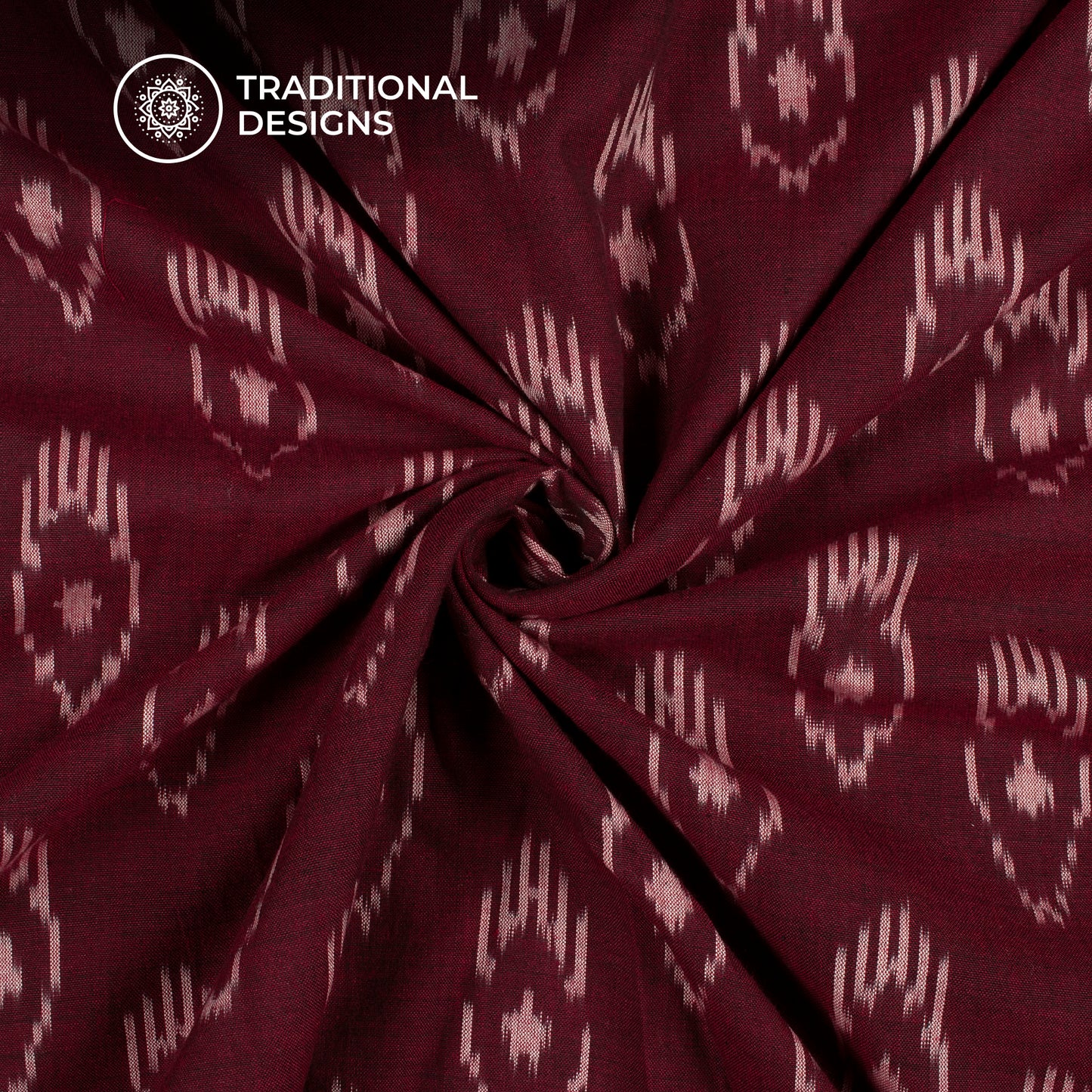 Mahogany Red Pre-Washed Pochampally Ikat Cotton Fabric