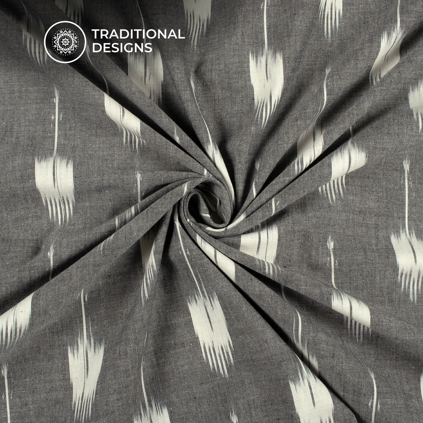 Grey And White Geometric Pre-Washed Pochampally Ikat Cotton Fabric