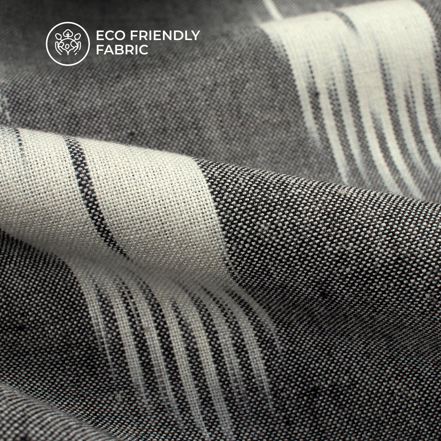 Grey And White Geometric Pre-Washed Pochampally Ikat Cotton Fabric