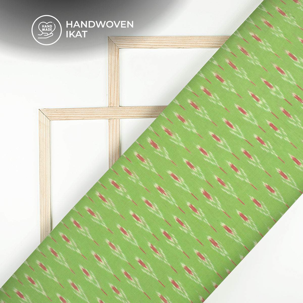 Lime Green Geometric Pre-Washed Pochampally Ikat Cotton Fabric