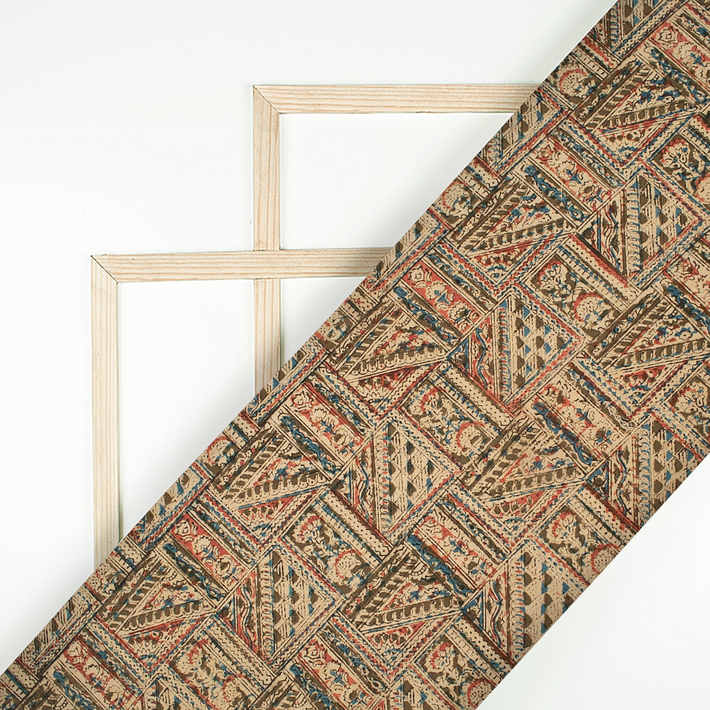 Dark Brown And Beige Traditional Pattern Kalamkari Cotton Fabric