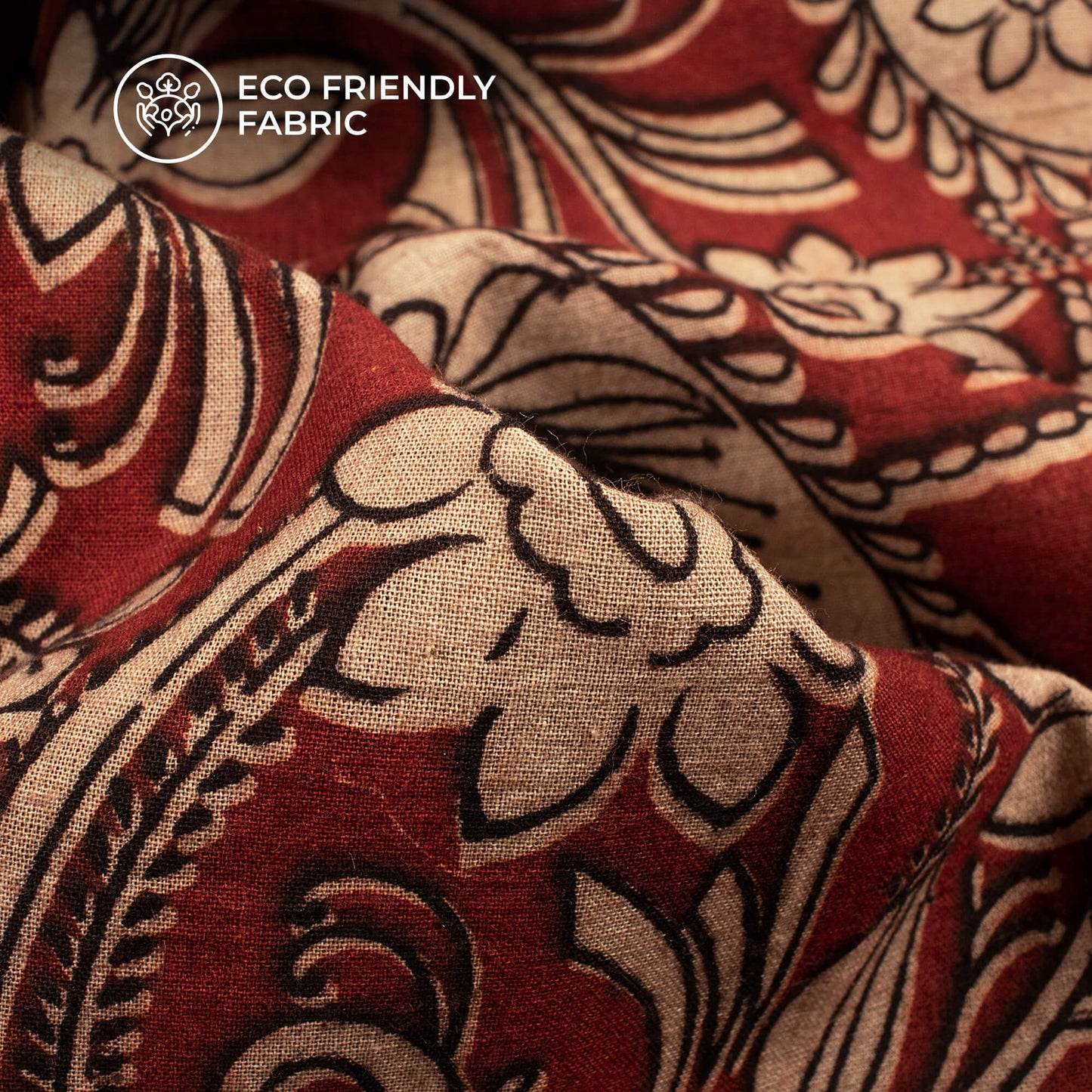 Sangria Red And Beige Floral Kalamkari Cotton Fabric
