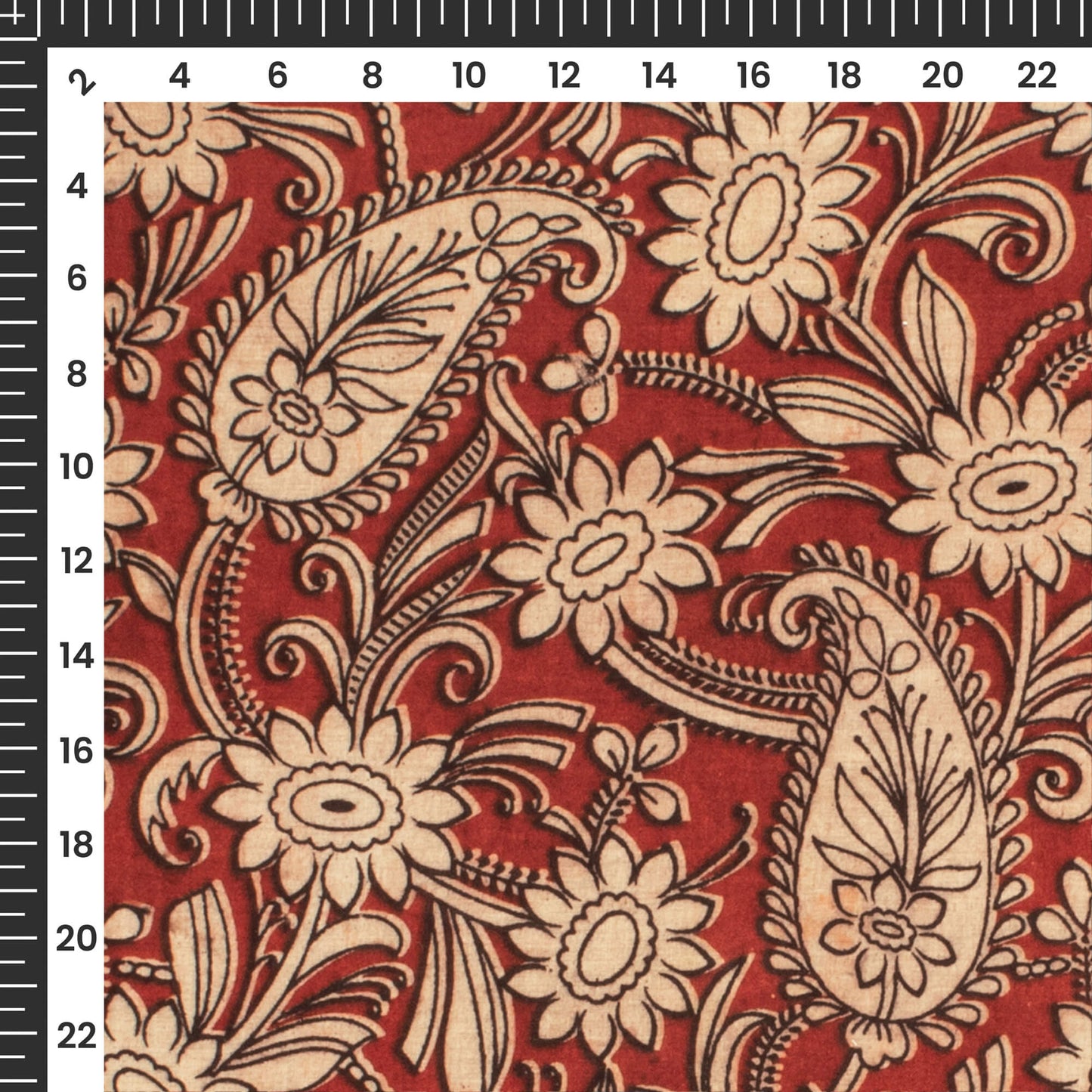 Sangria Red And Beige Floral Kalamkari Cotton Fabric