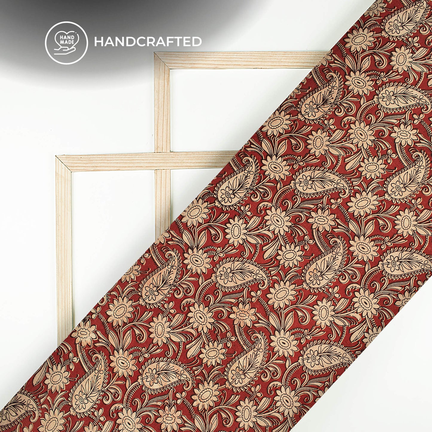 Sangria Red And Beige Floral Kalamkari Cotton Fabric