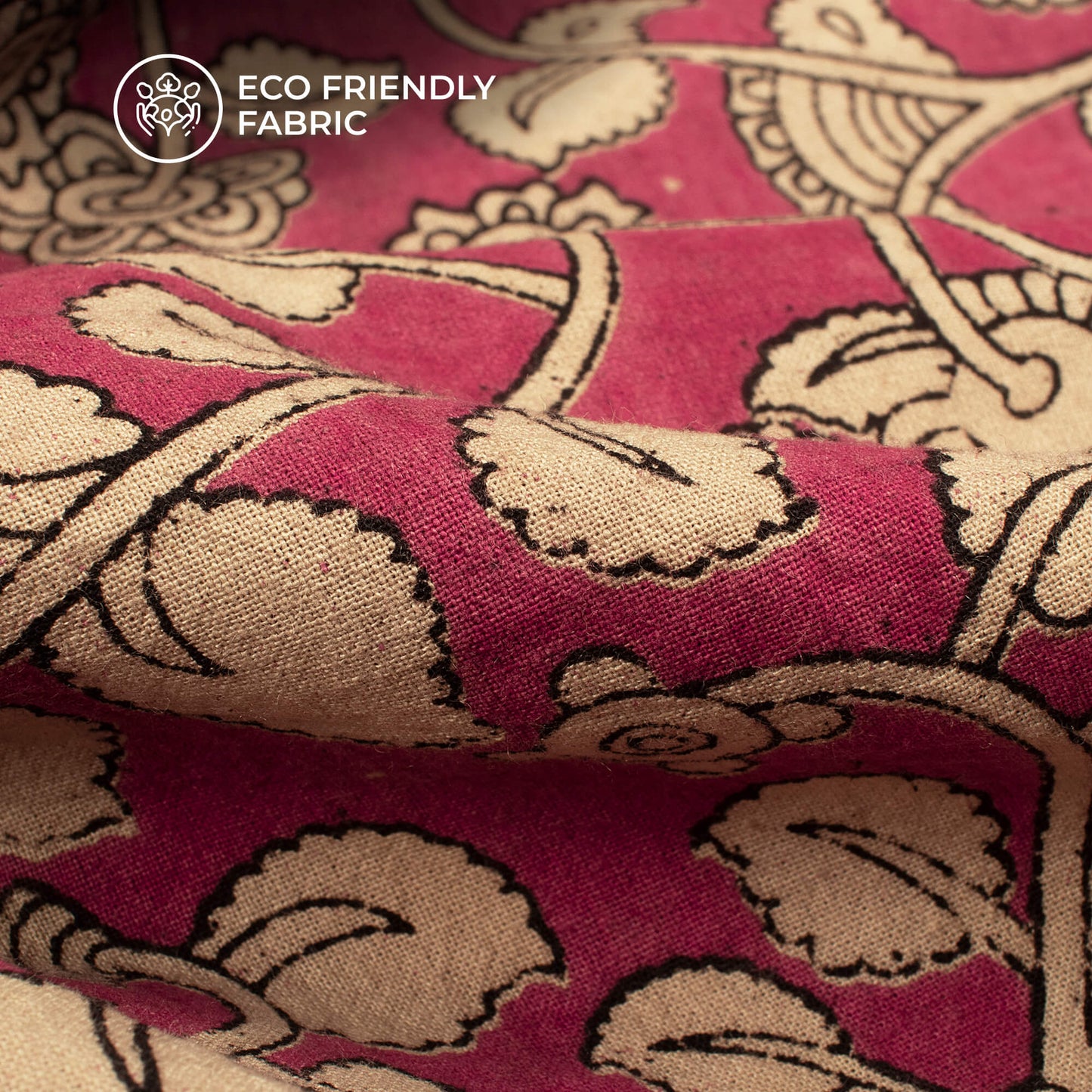 Red And Beige Floral Kalamkari Cotton Fabric
