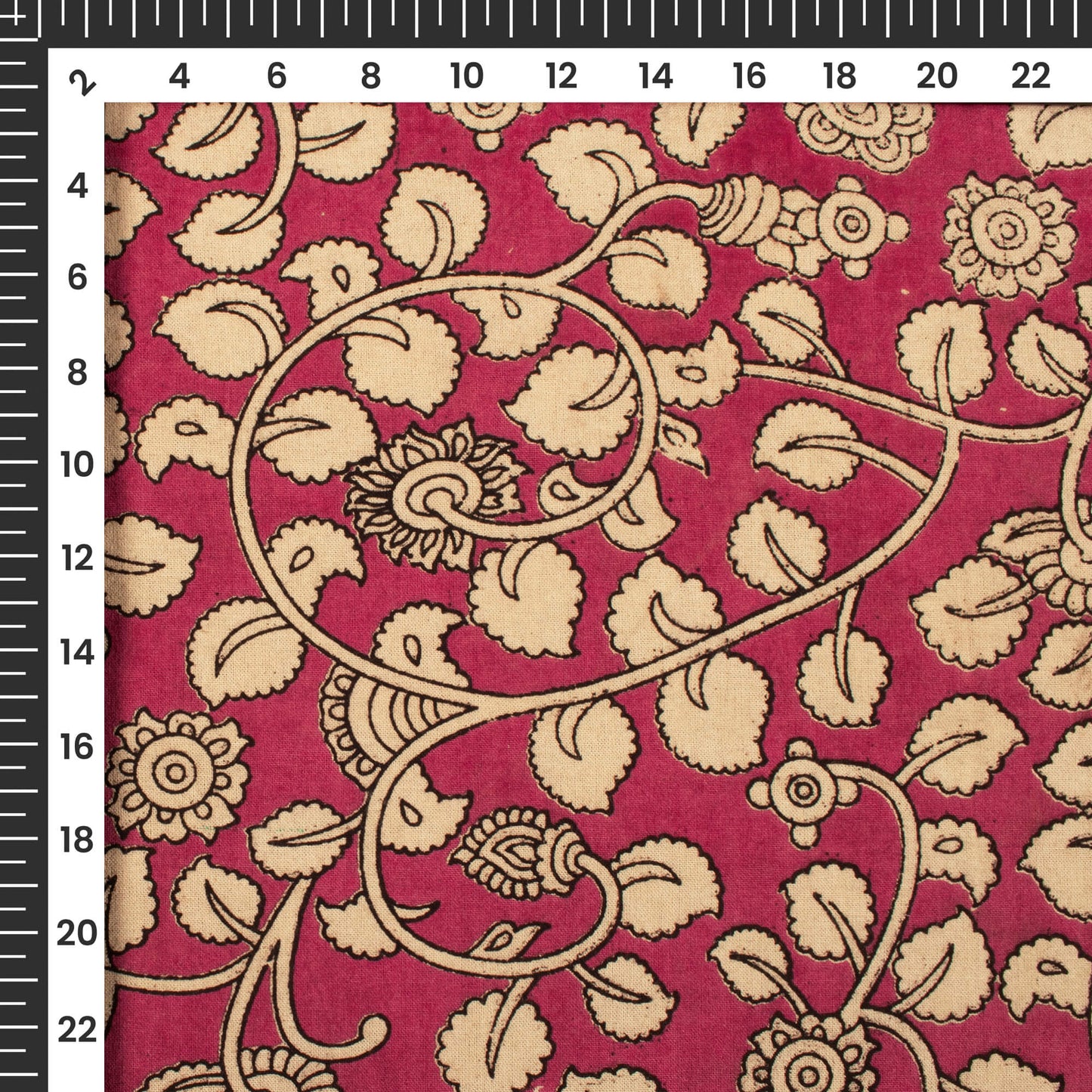Red And Beige Floral Kalamkari Cotton Fabric