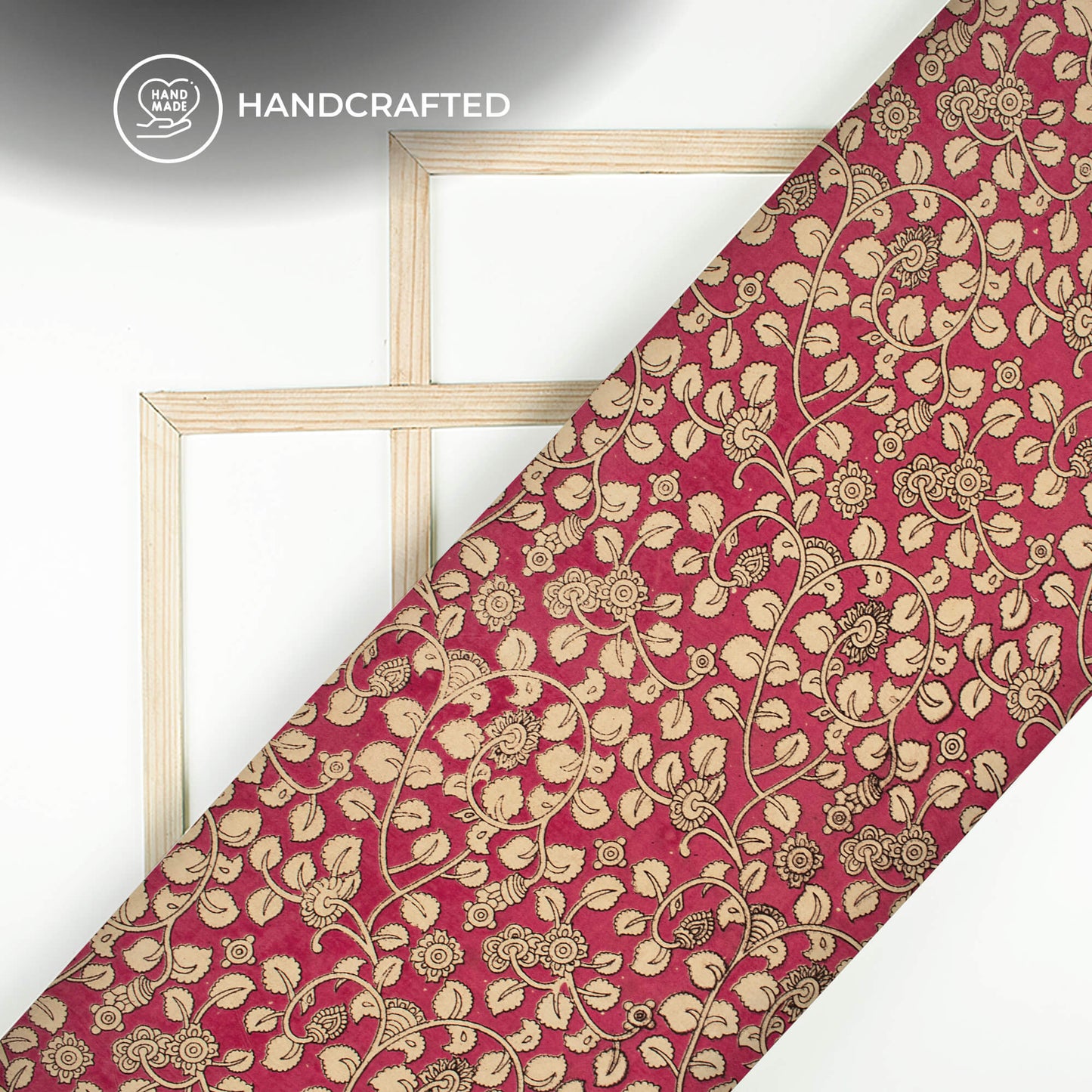 Red And Beige Floral Kalamkari Cotton Fabric