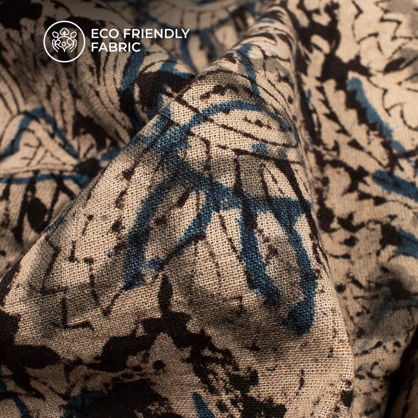 Black And Beige Floral Kalamkari Cotton Fabric