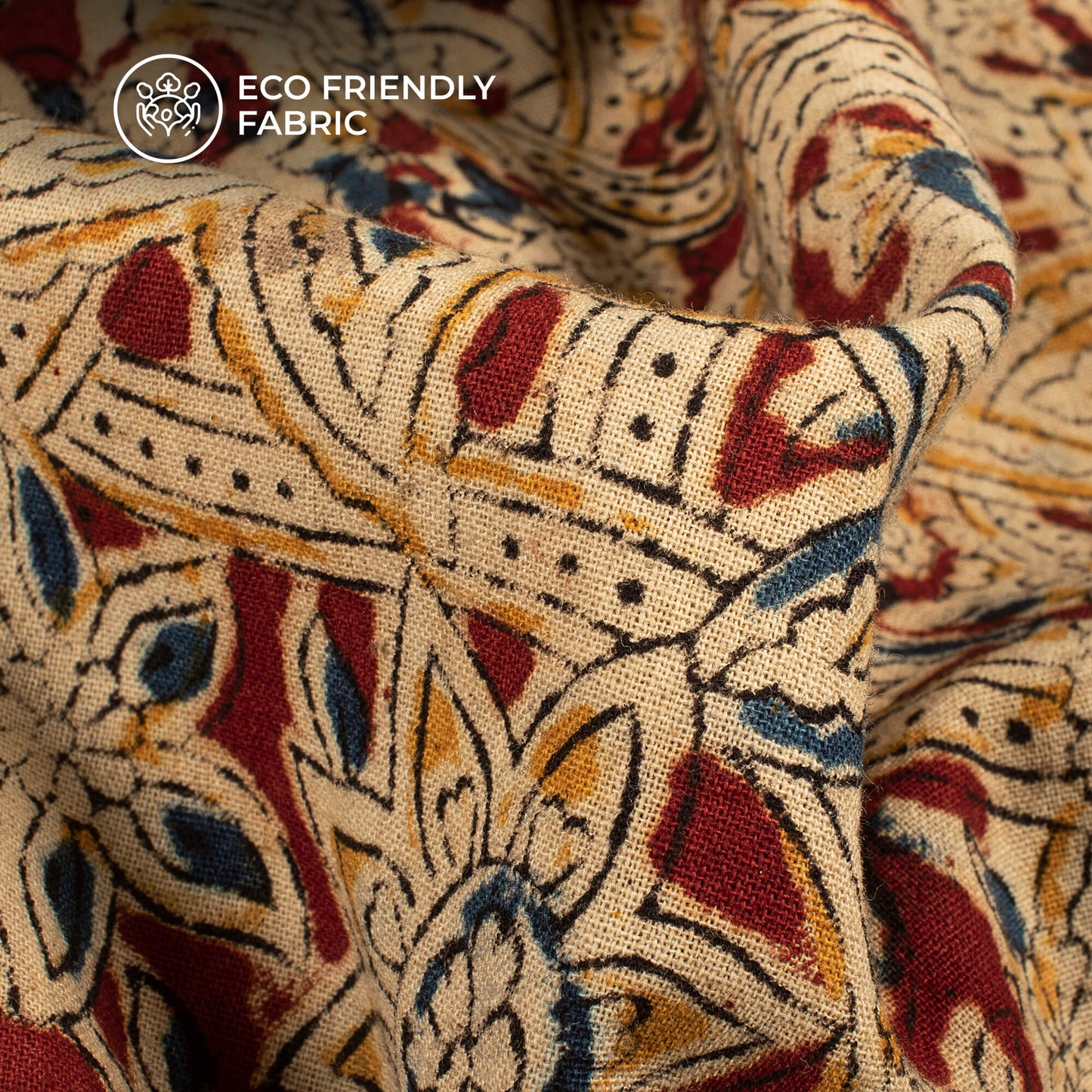 Beige And Sangria Red Floral Kalamkari Cotton Fabric