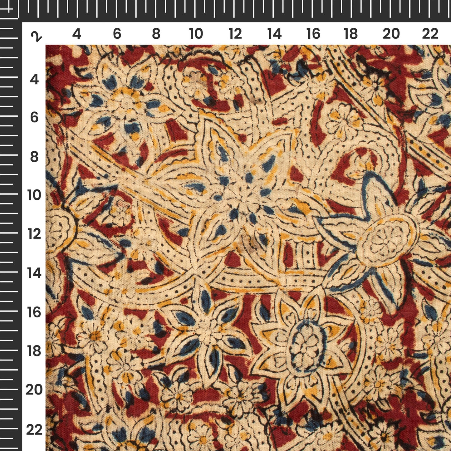 Beige And Sangria Red Floral Kalamkari Cotton Fabric