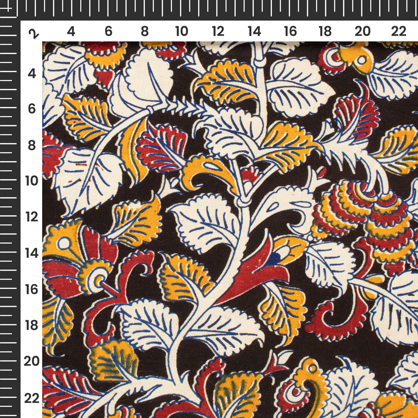 Black And White Leaf Kalamkari Cotton Silk Fabric