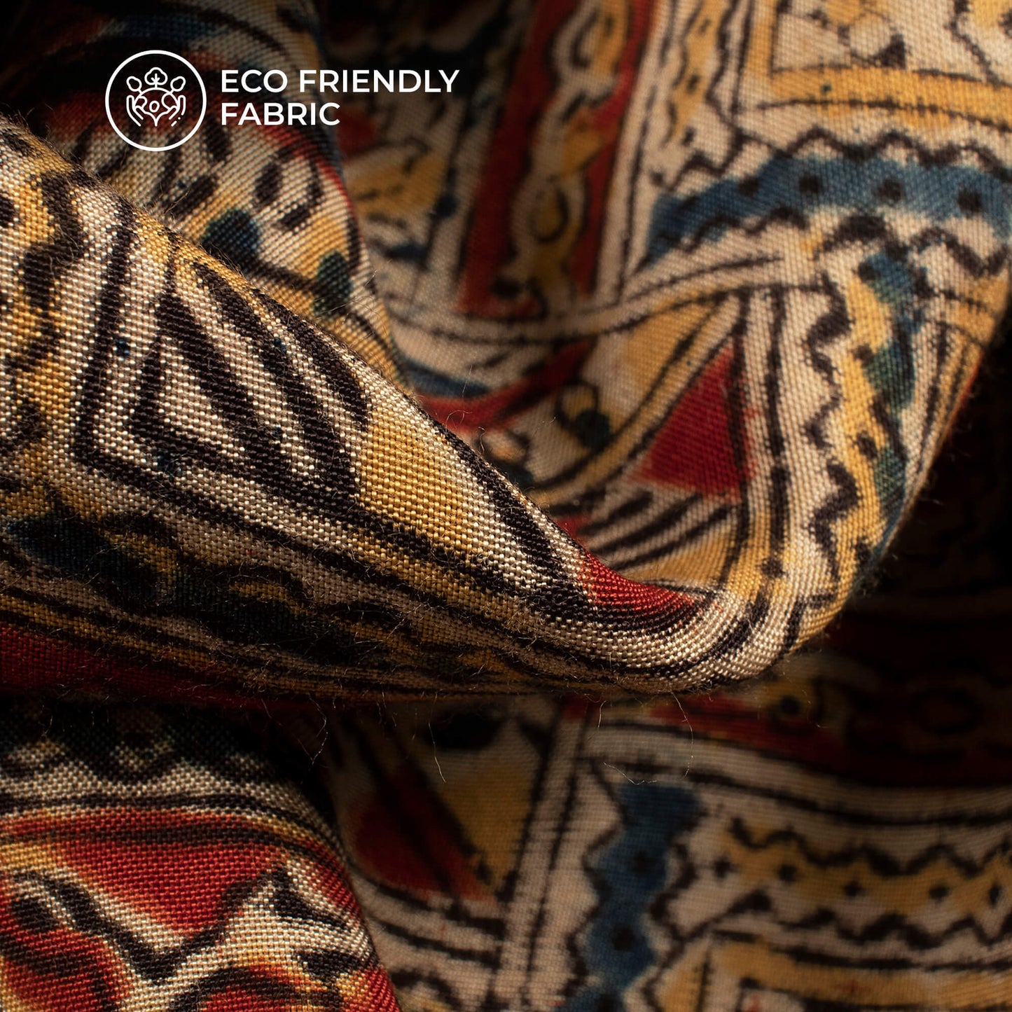 Red And Beige Traditonal Kalamkari Cotton Silk Fabric
