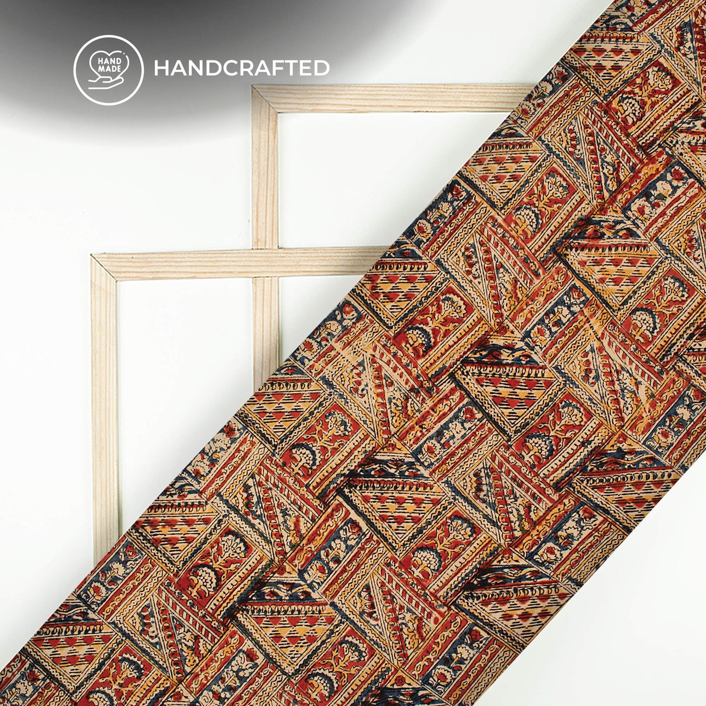 Red And Beige Traditonal Kalamkari Cotton Silk Fabric