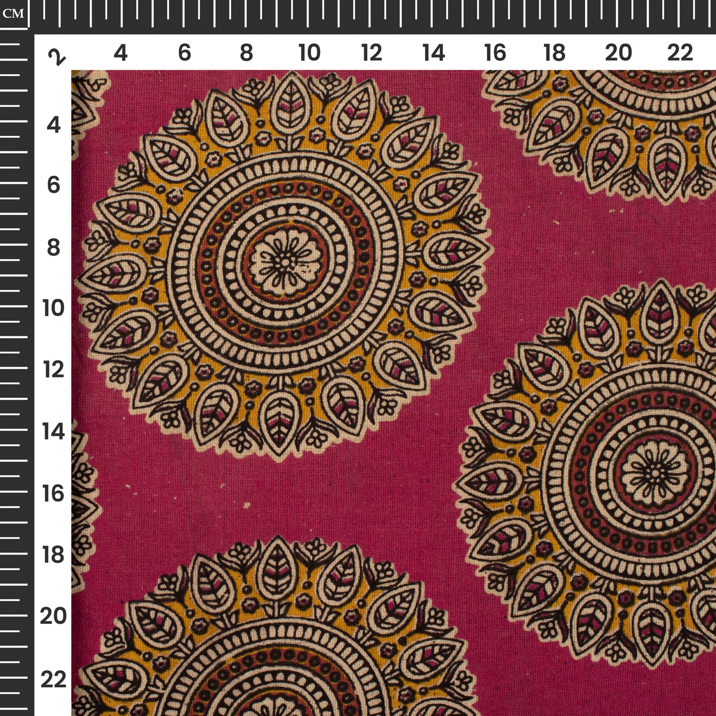 Berry Pink And Yellow Heritage Kalamkari Cotton Fabric