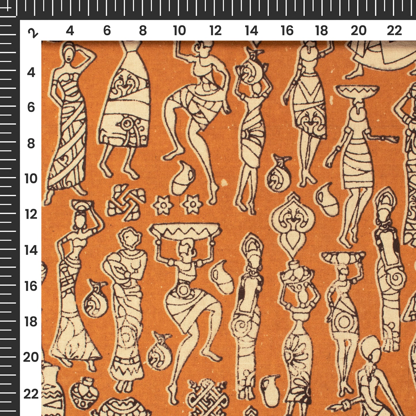Butter Scotch Yellow And Beige Quirky Kalamkari Cotton Fabric