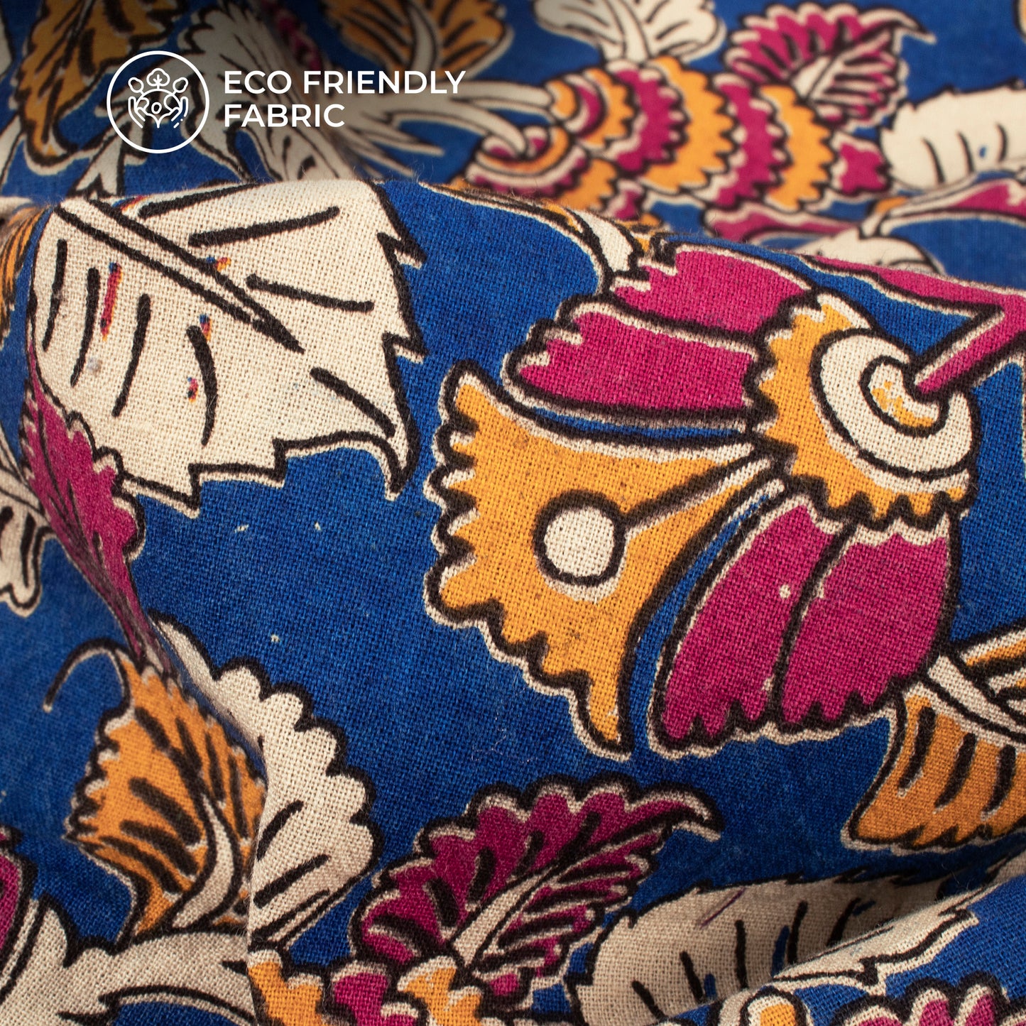 Byzantium Purple And Amber Floral Kalamkari Cotton Fabric