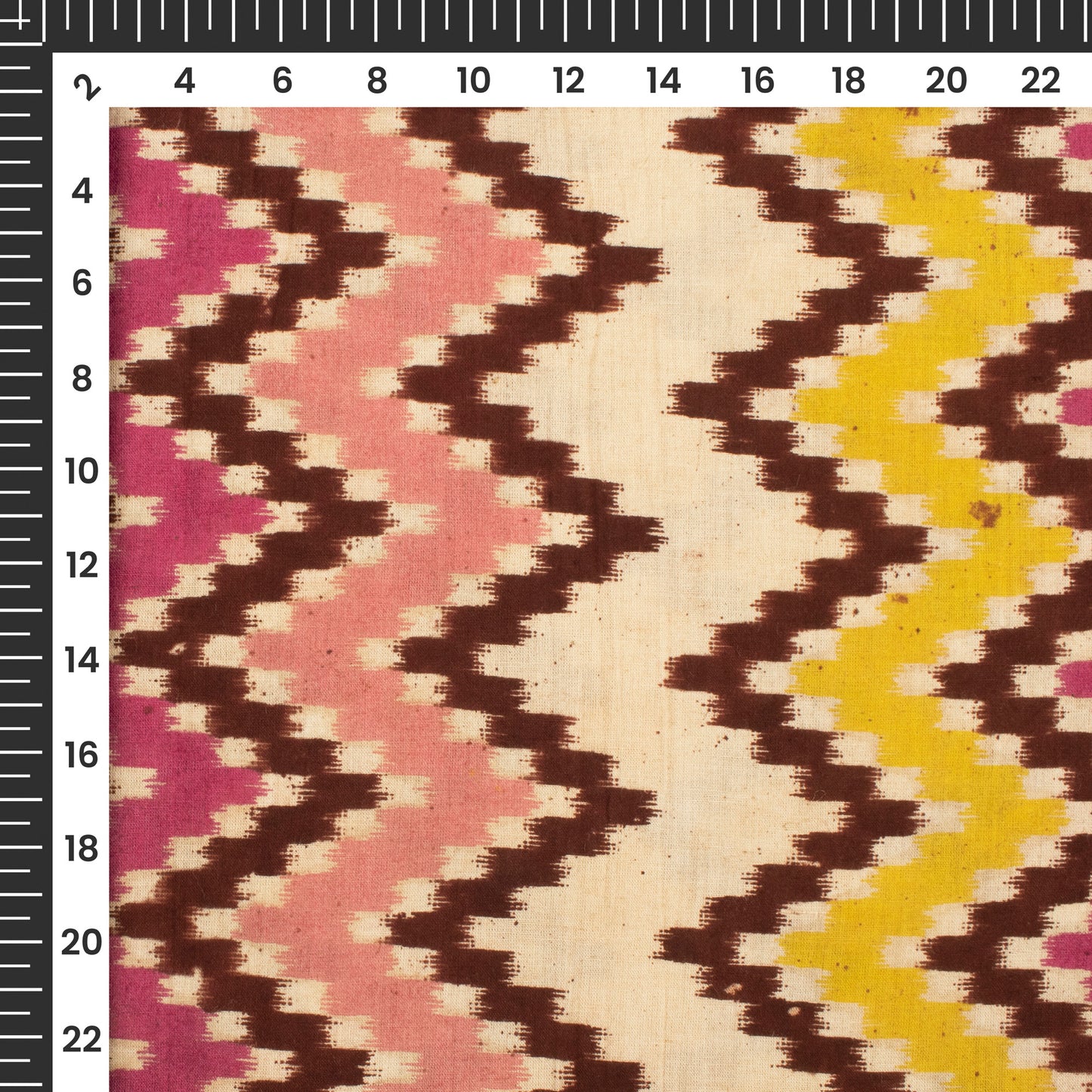 Light Pink And Yellow Chevron Kalamkari Cotton Fabric