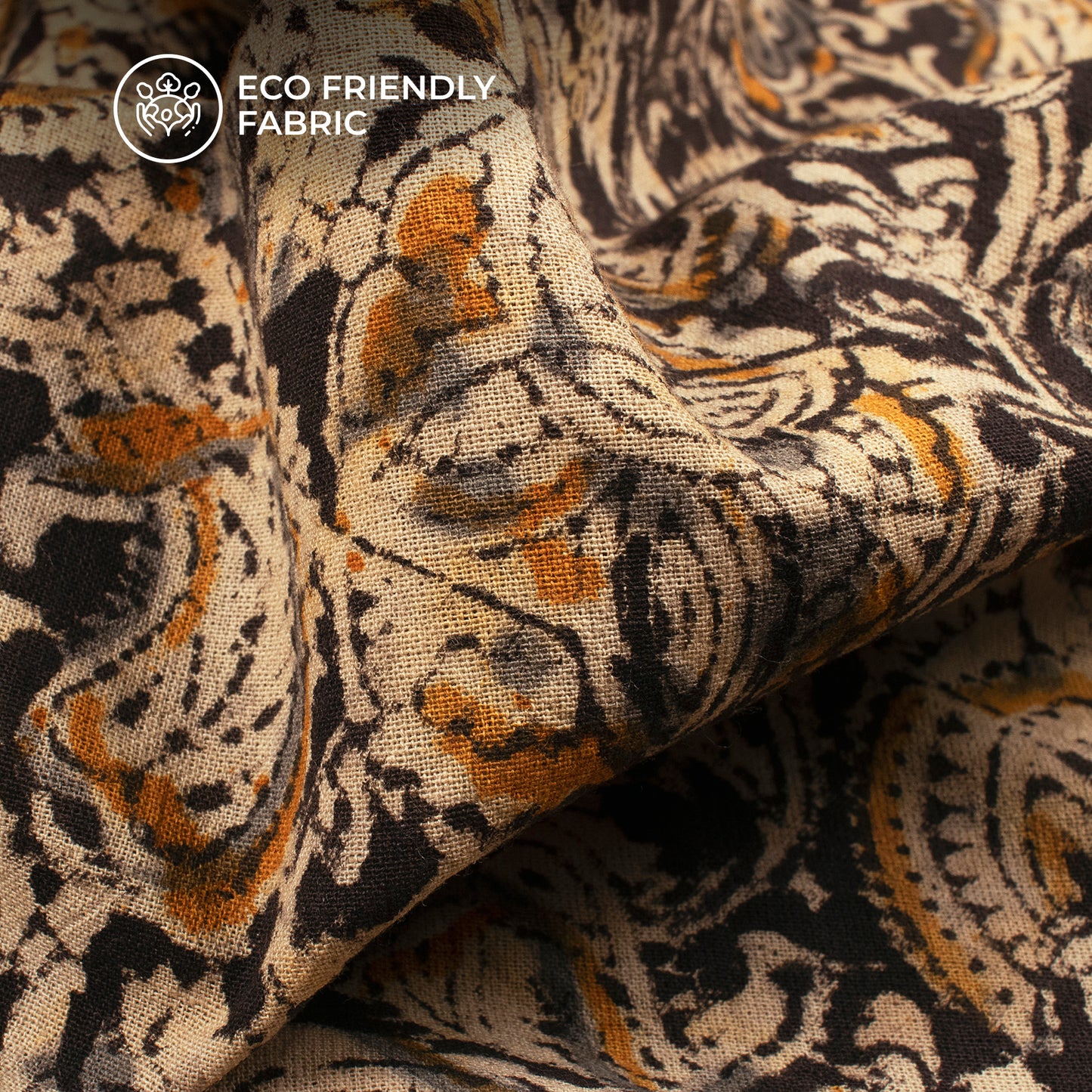 Black And Yellow Traditional Pattern Kalamkari Cotton Fabric