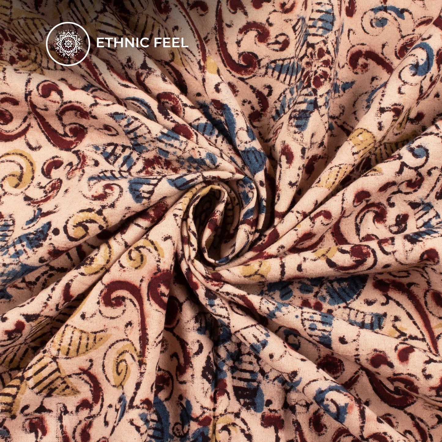 Dusty Rose And Brown Floral Pattern Kalamkari Cotton Fabric