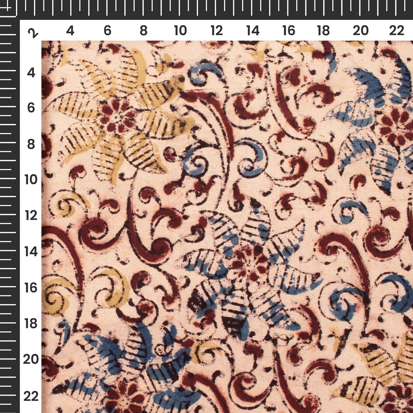 Dusty Rose And Brown Floral Pattern Kalamkari Cotton Fabric
