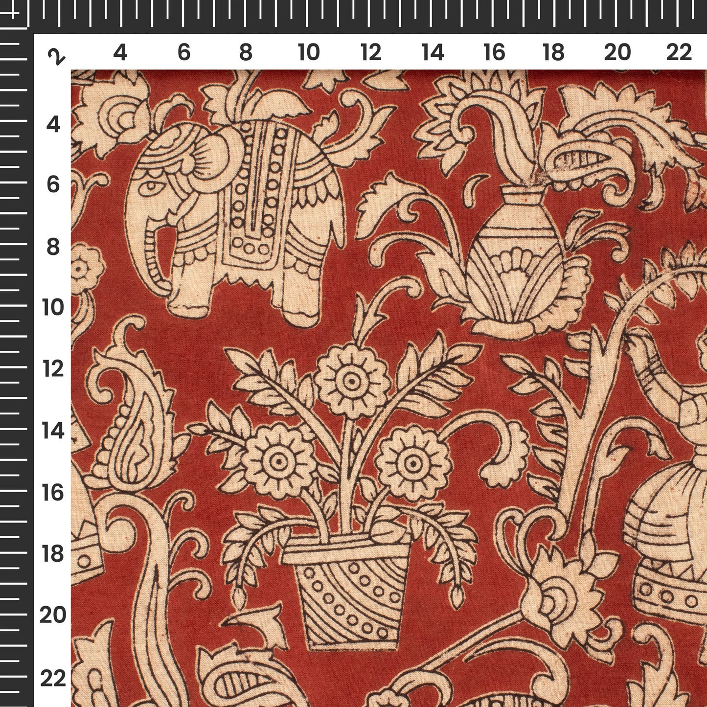 Sangria Brown Traditional Pattern Kalamkari Cotton Fabric