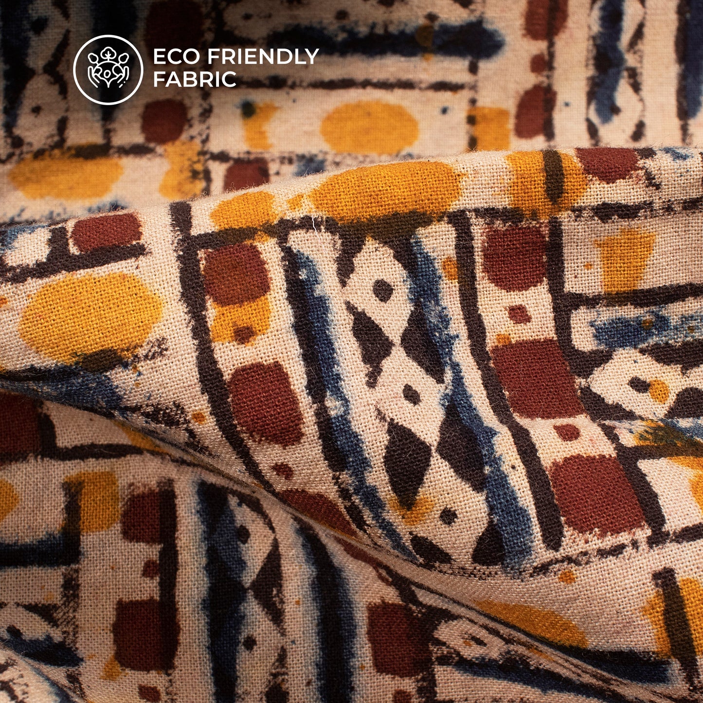 Brown And Yellow Traditional Pattern Kalamkari Cotton Fabric