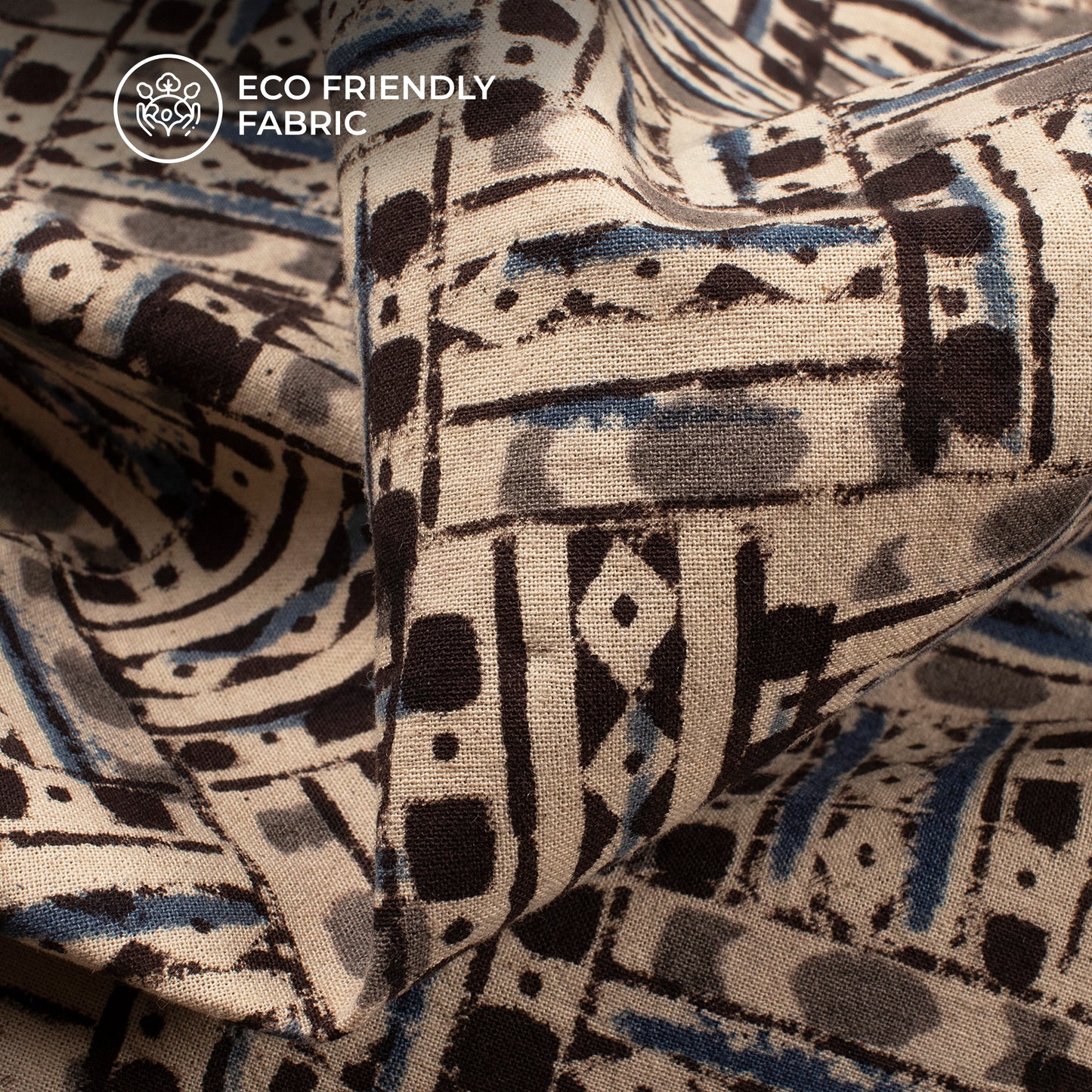 Gray And Blue Traditional Pattern Kalamkari Cotton Fabric